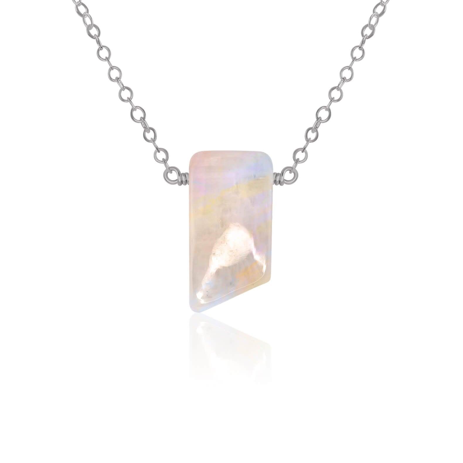 Rainbow Moonstone Crystal Slab Necklace - Small Smooth Gemstone Pendant for Women | Perfect for Meditation, Yoga & Boho Fashion