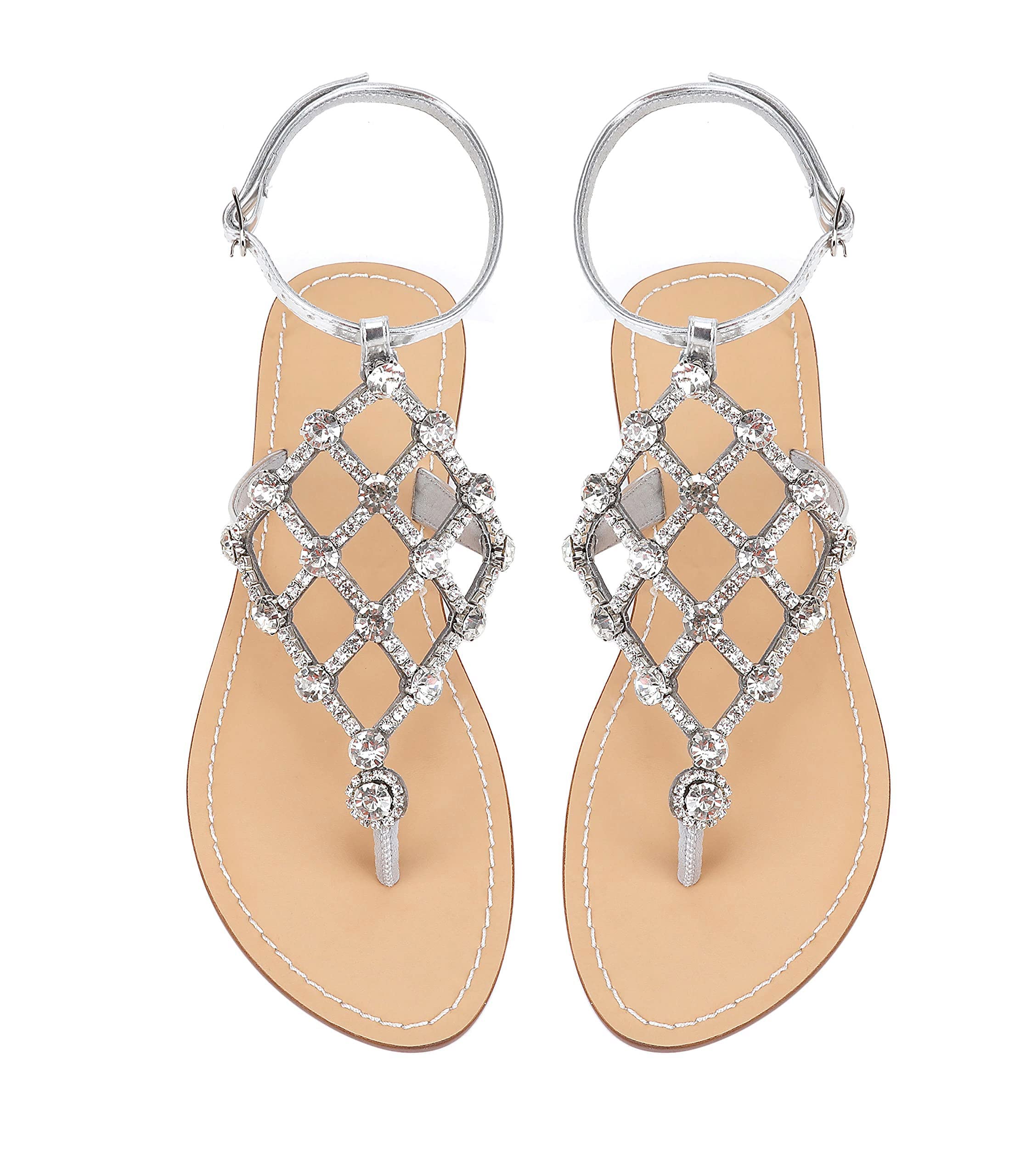 UTIKLIOU Women's Rhinestone T-Strap Flip Flop Sandals - Sparkly Flat Summer Beach Shoes for Women | Perfect for Vacation, Poolside & Casual Outings