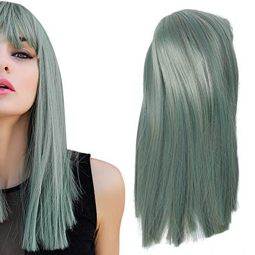 Natural Straight Green Hair Wigs for Women - Heat Resistant 45cm Long Synthetic Lace Front Wig for Cosplay & Daily Wear - Perfect for White & Black Women (Great for Halloween, Parties & Costume Events)