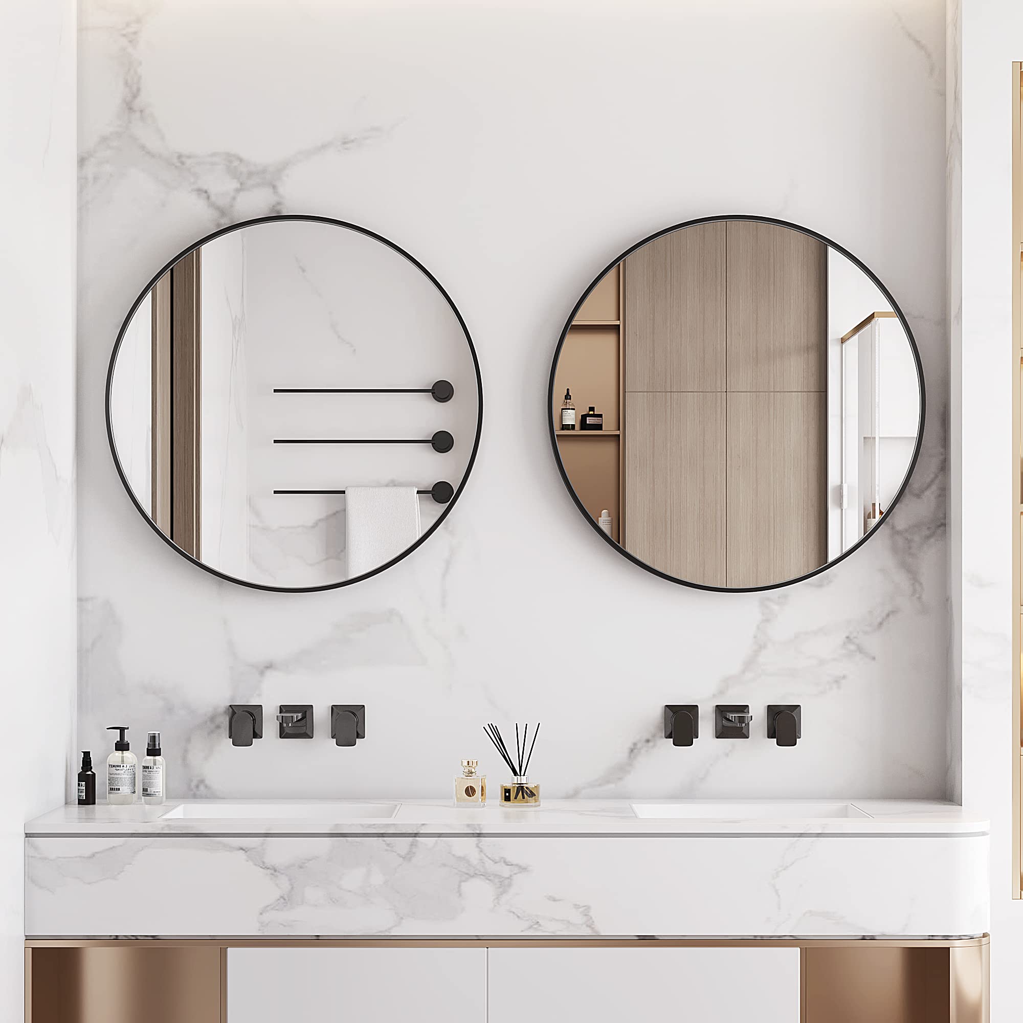 36 Inch Round Wall Mirror - Black Brushed Metal Frame for Bathroom, Living Room, Bedroom & Entryway | Decorative Circle Mirror for Home Decor & Vanity Use
