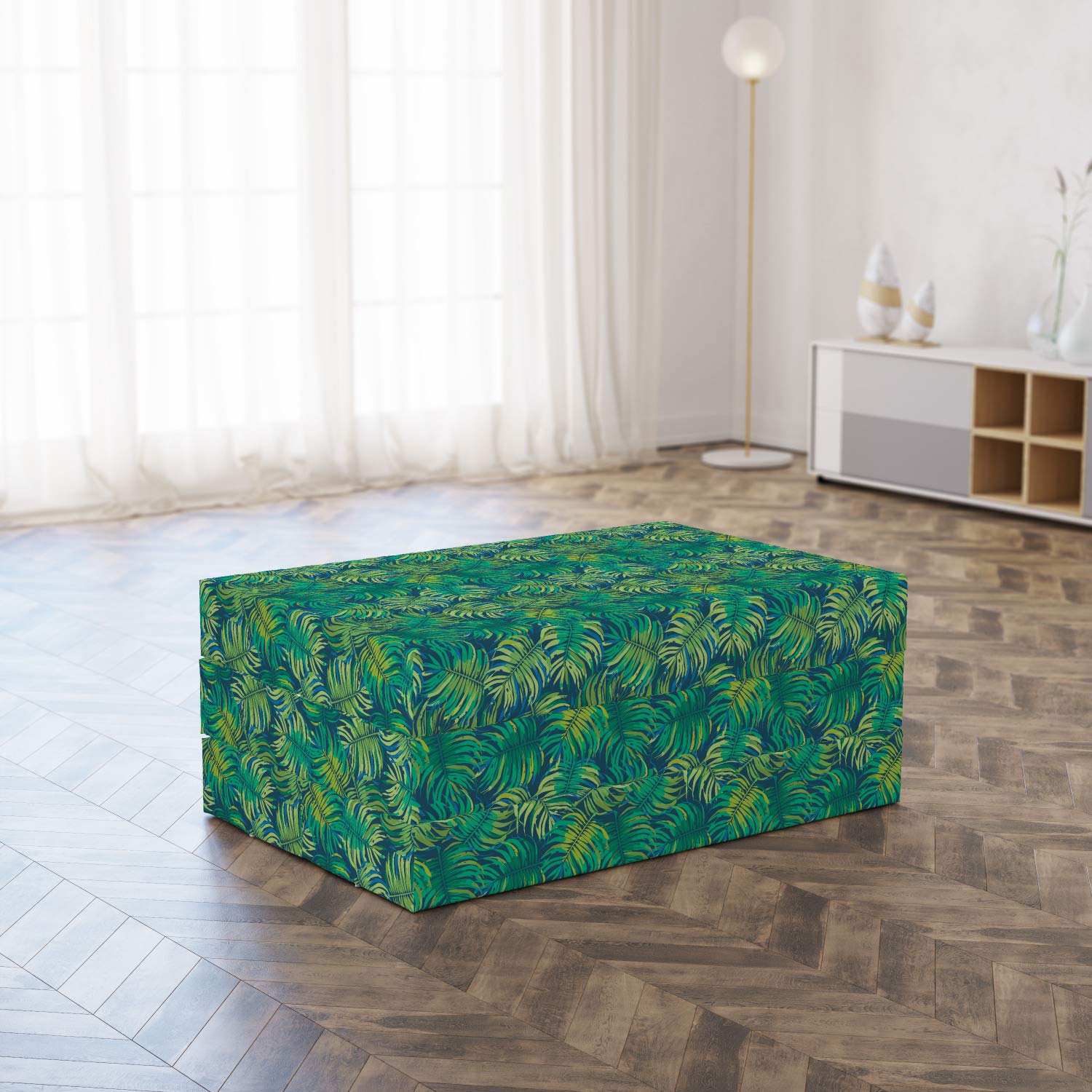 Ambesonne Foldable Mattress with Hawaiian Tropical Leaves Design, 74.8