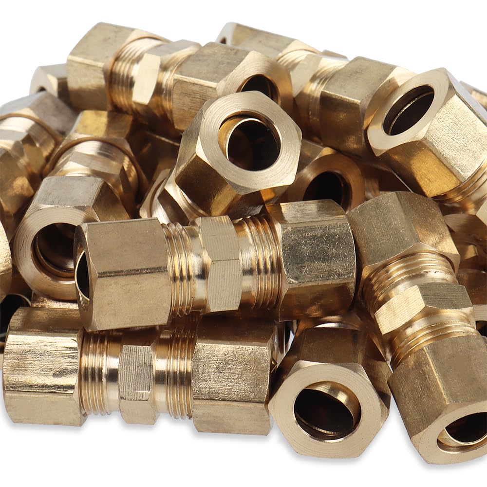 LTWFITTING 3/8-Inch OD Brass Compression Union Fitting - Pack of 200 for Plumbing, HVAC & Water Supply Systems - Perfect for Pipe Connections & Repairs