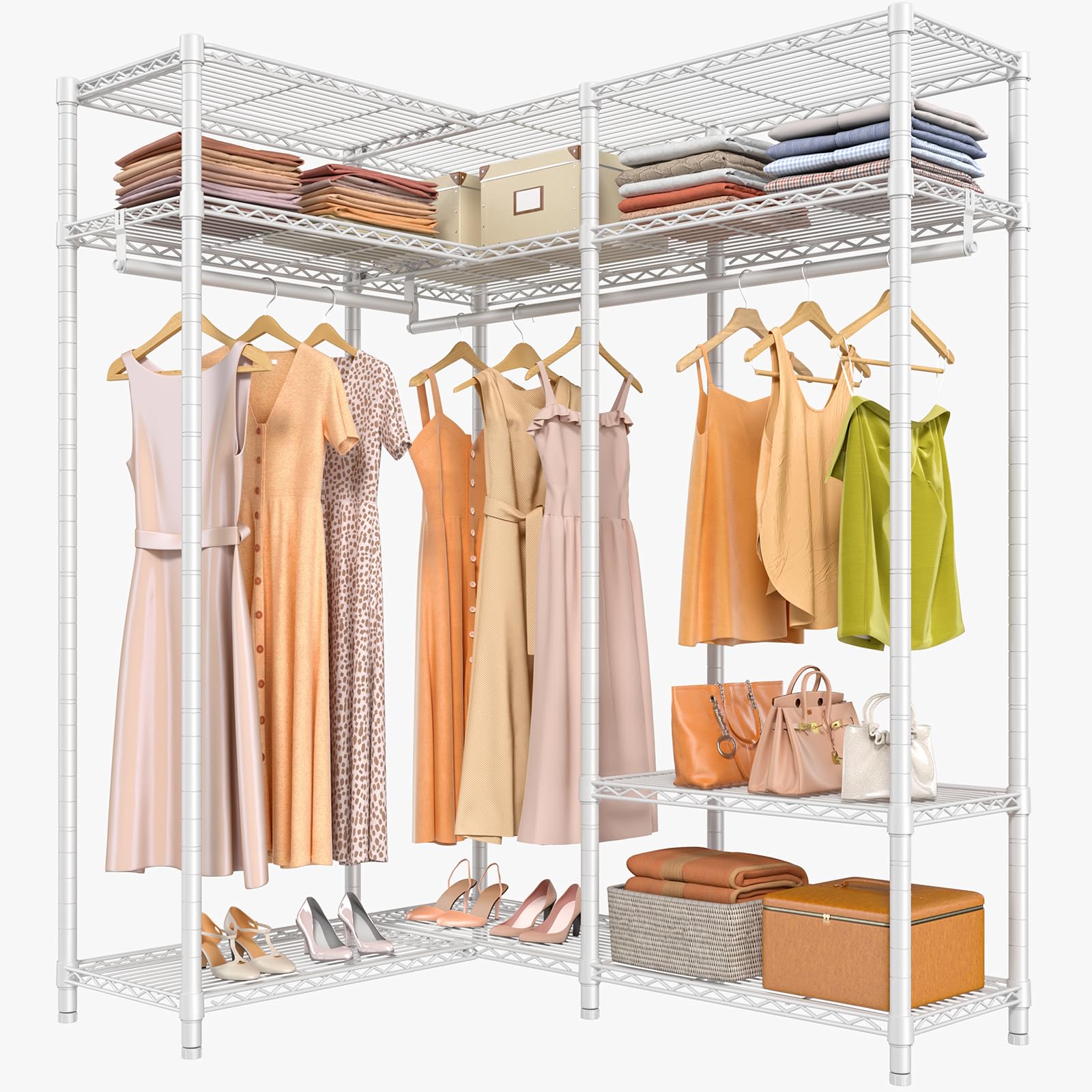 VIPEK L30 Corner Clothes Rack - Heavy Duty L-Shaped Closet System with Adjustable Shelves & Hanging Rods | Freestanding Corner Wardrobe for Hanging Clothes | Perfect for Small Spaces, Bedrooms & Dorm Organization