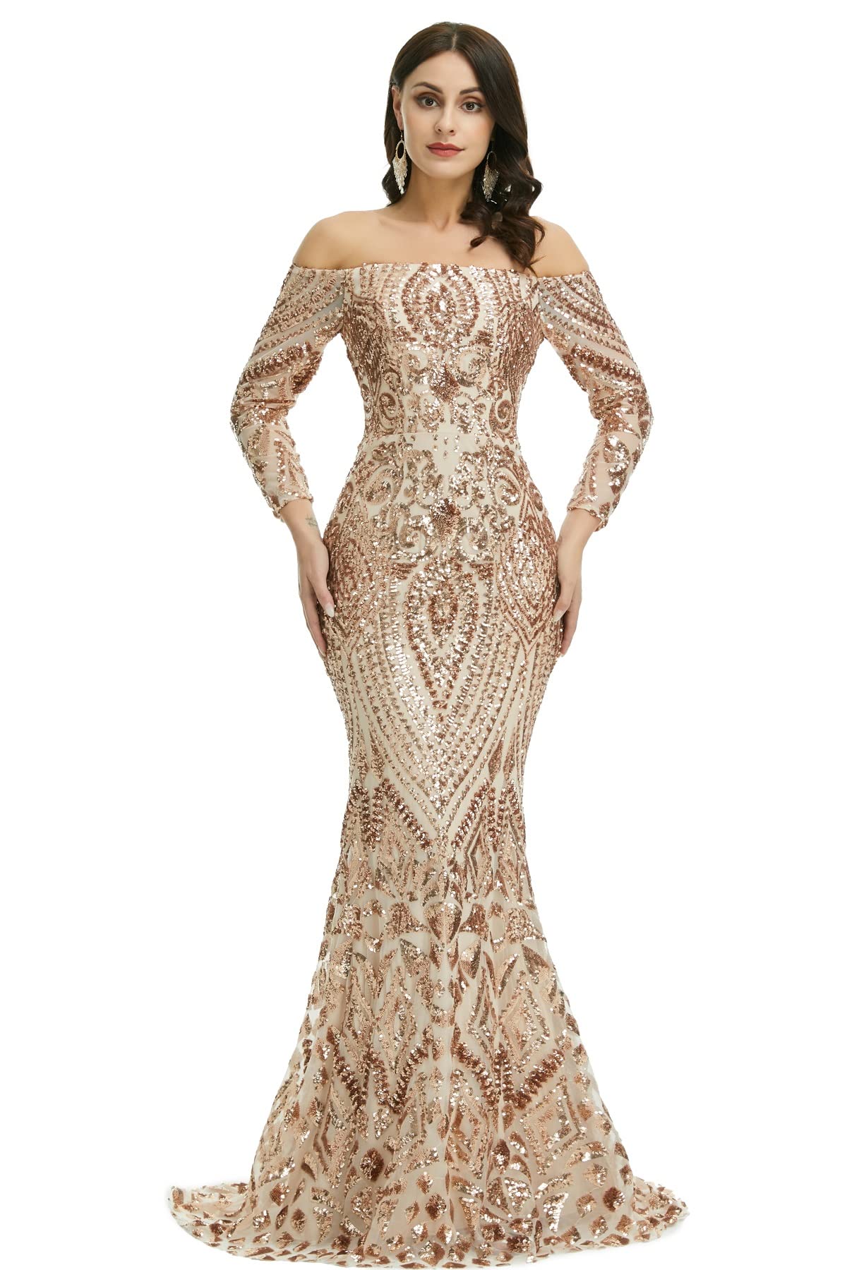 Elegant Off Shoulder Mermaid Prom Dress with Sequins - Women's Party Gown for Evening Events, Bridesmaid Dresses & Special Occasions | Perfect for Weddings, Galas, and Formal Dinners