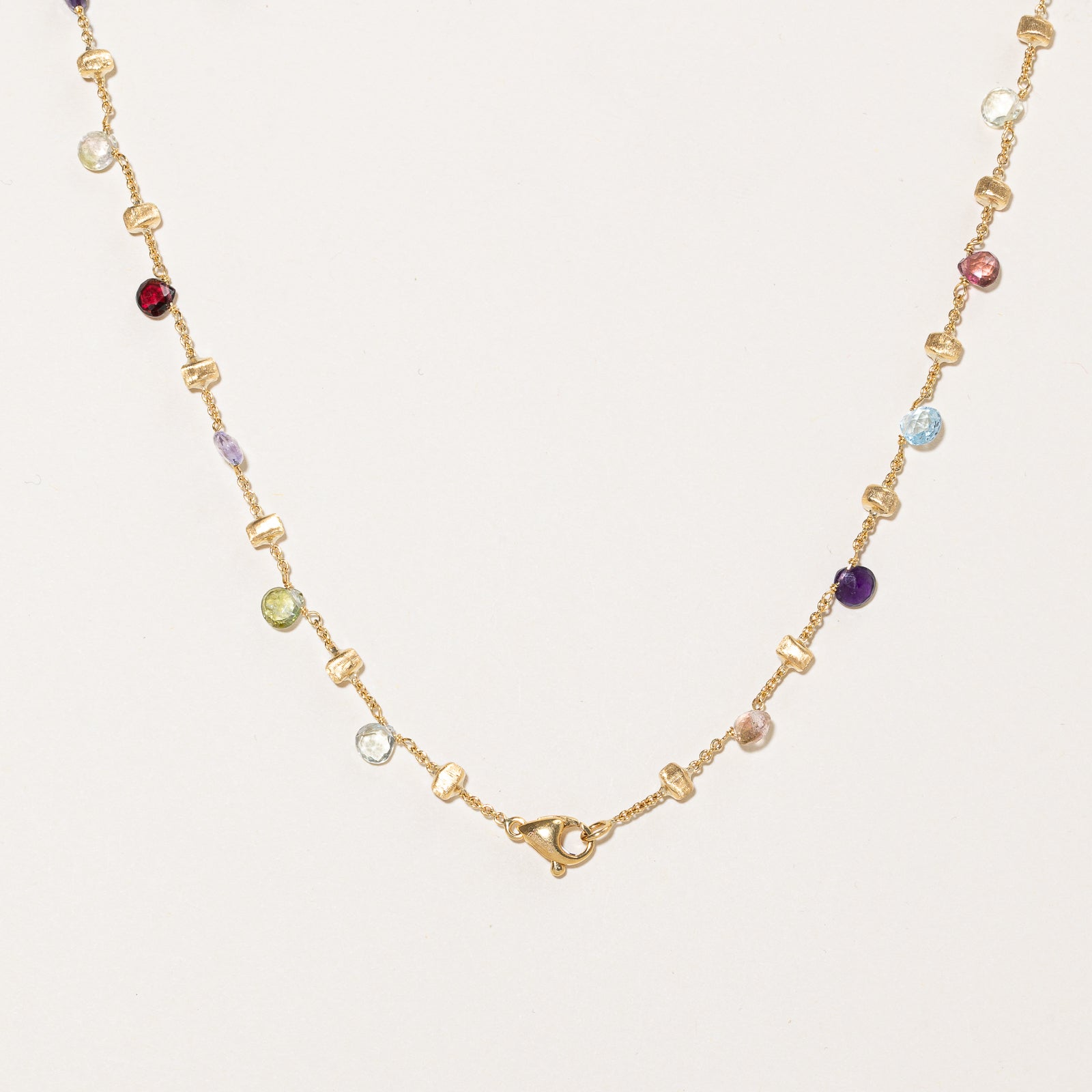 Marco Bicego by Birks 18k Yellow Gold Multi Gem and Diamond Lariat Necklace - 10.5ctw Gemstones with 14 Diamonds | Elegant Statement Jewelry for Weddings, Galas & Special Occasions