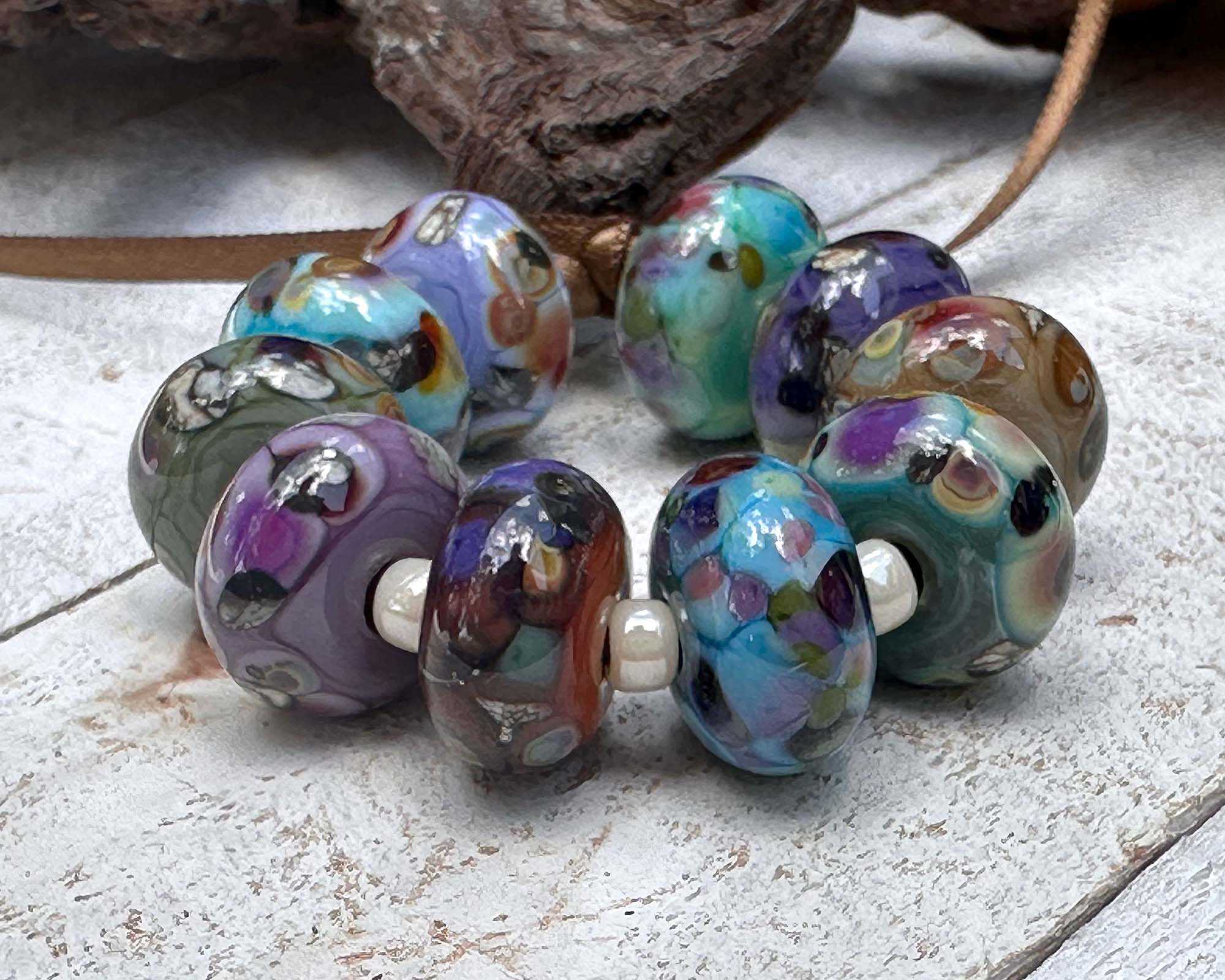 10pcs Bohemian Style Harmony Lampwork Glass Beads Set for Jewelry Making, DIY Crafts, Bracelets & Necklaces - SRA Certified Handmade Beads