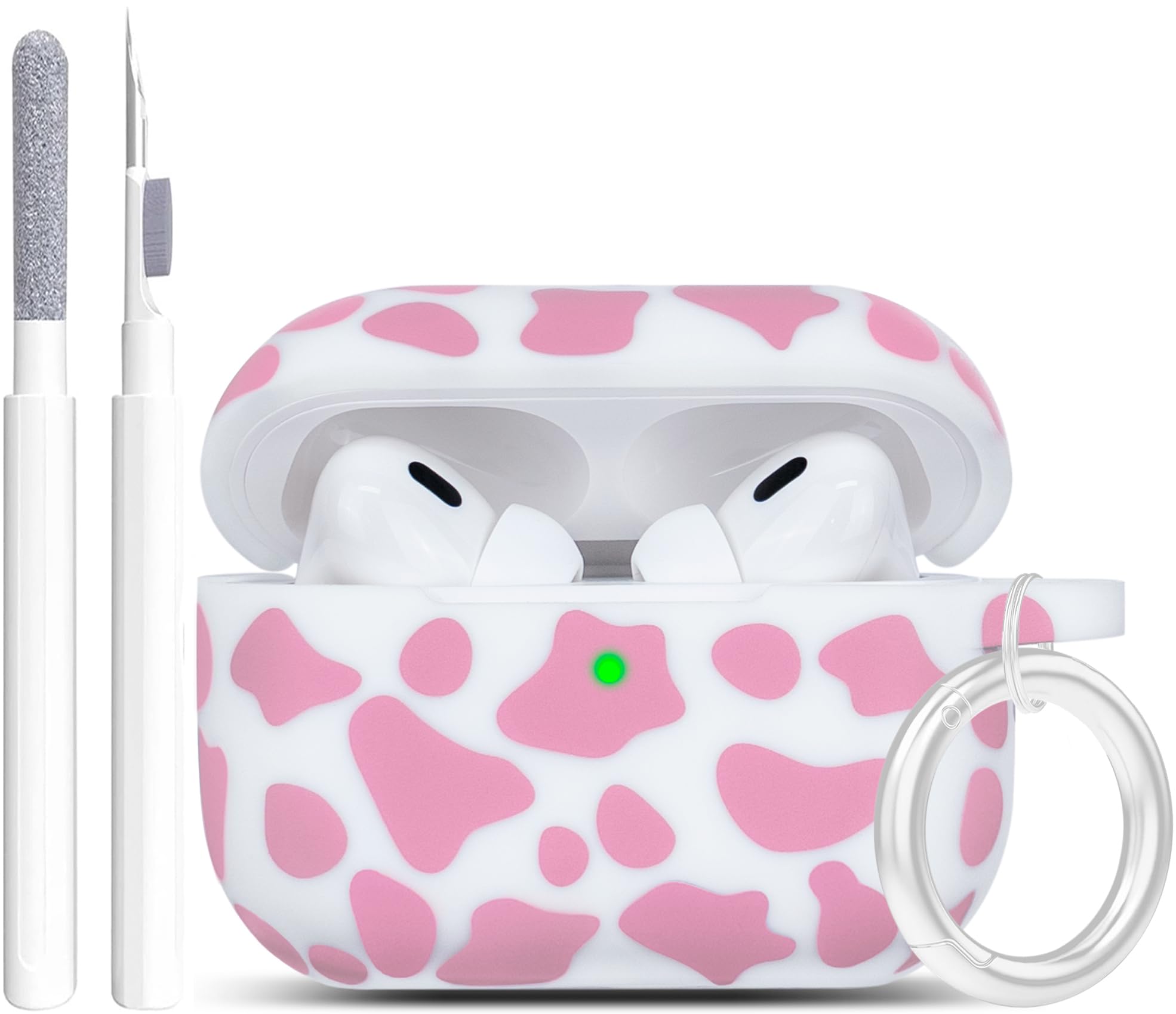 Soft Silicone Cow AirPods Pro Case with Keychain - Cute Pink Protective Cover for Apple AirPods Pro Charging Case | Flexible Skin for Women & Girls | Perfect for School, Work, Travel & Everyday Use