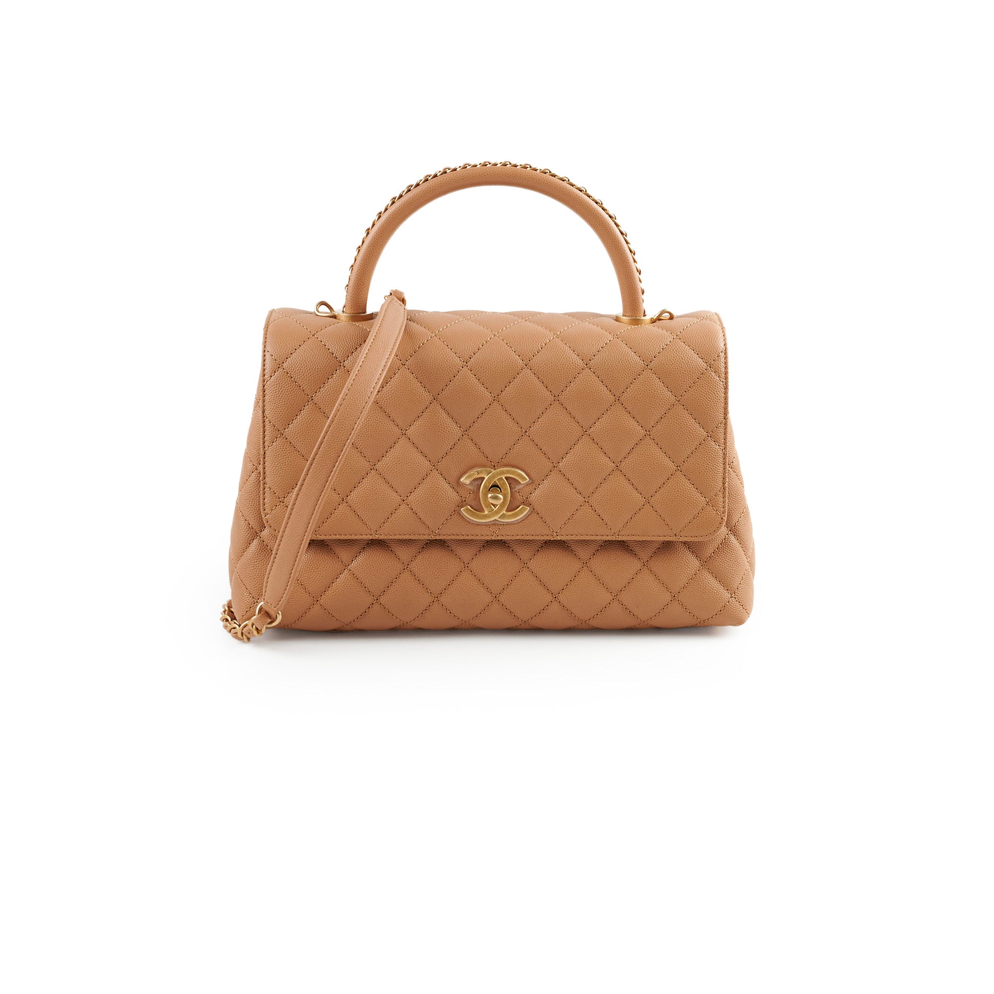 Chanel Medium Caviar Coco Handle Bag in Dark Beige - Luxury Designer Handbag for Women, Perfect for Work, Parties & Special Occasions