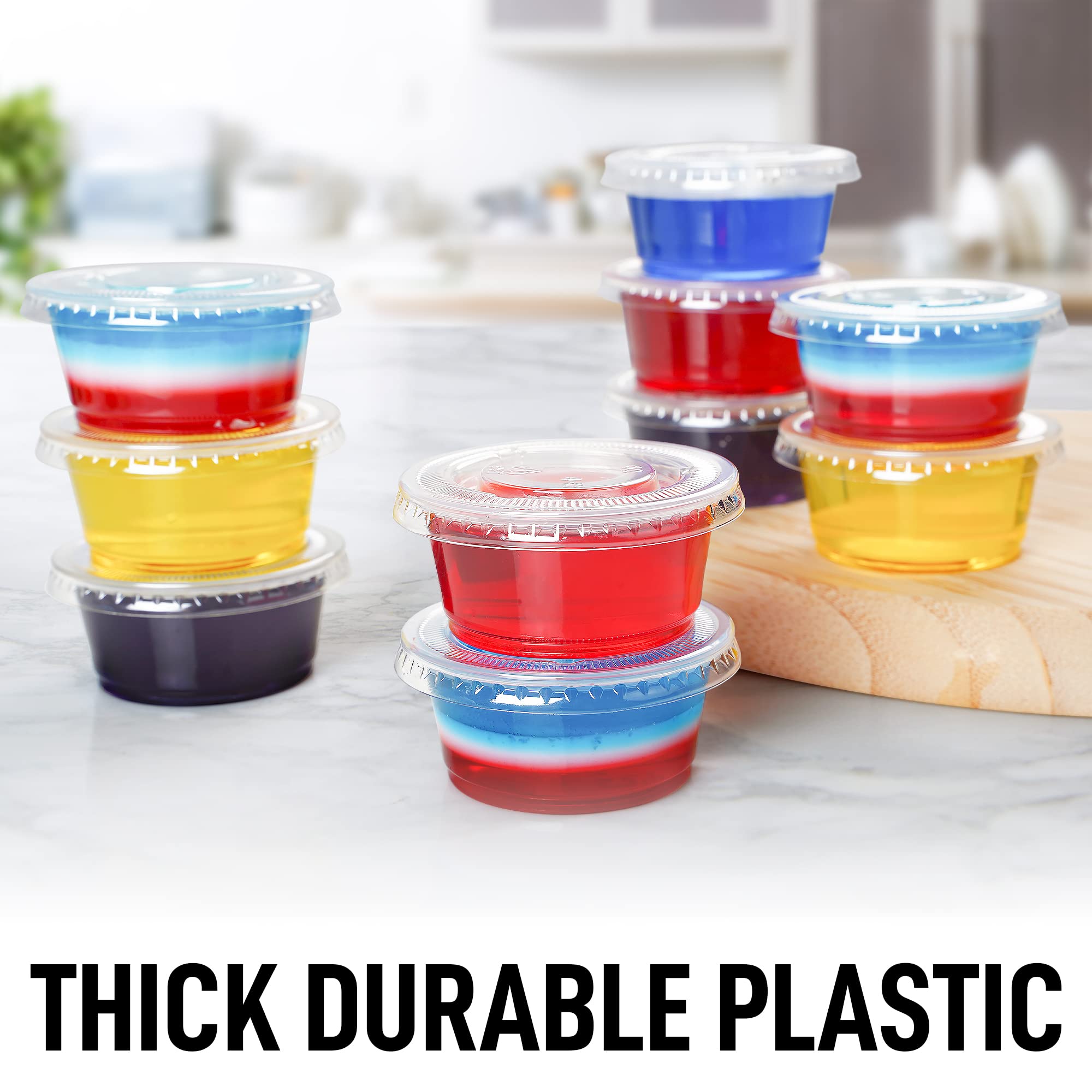 200-Pack Clear Halloween Jello Shot Cups with Lids (2oz) - Disposable Plastic Portion Cups for Slime, Candies, Sauces - Perfect for Parties, Catering, and DIY Crafts