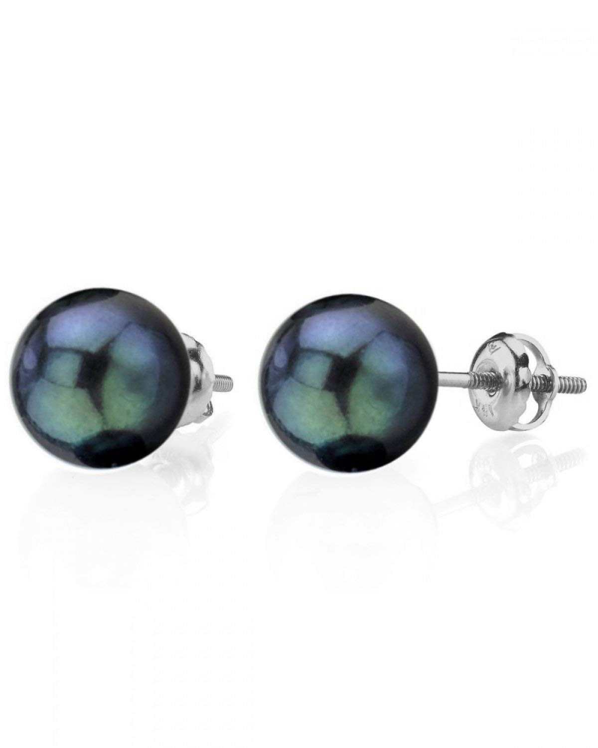 14K Gold Screwback Round Black Akoya Cultured Pearl Stud Earrings for Women | Elegant Pearl Jewelry for Weddings, Parties & Special Occasions | THE PEARL SOURCE