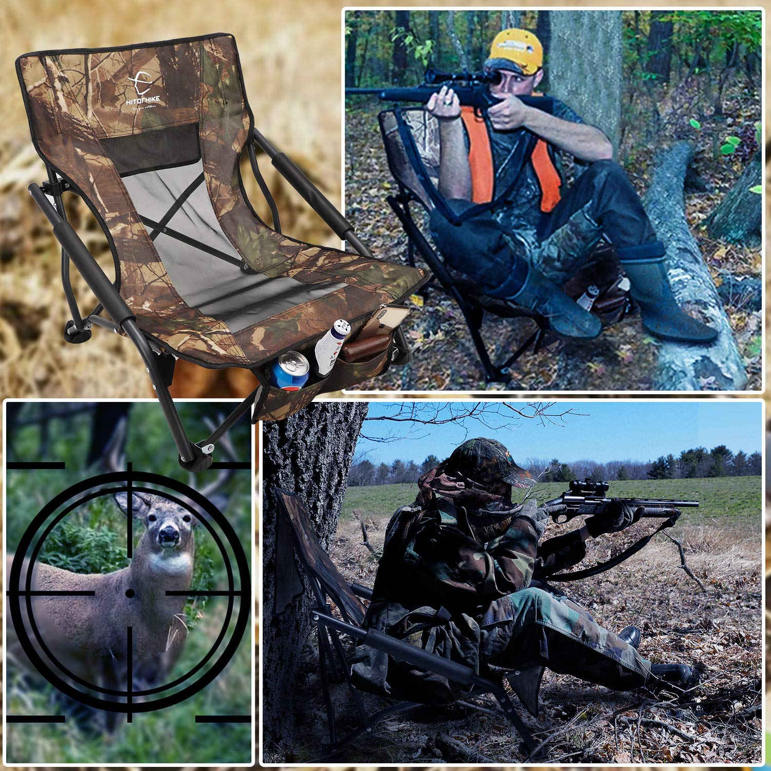 HITORHIKE Portable Folding Chair with Armrests - Lightweight Low Sling Beach Camping Concert Chair - Breathable Nylon Mesh Back - Compact & Sturdy Design - Perfect for Outdoor, Travel, Picnics, and Events