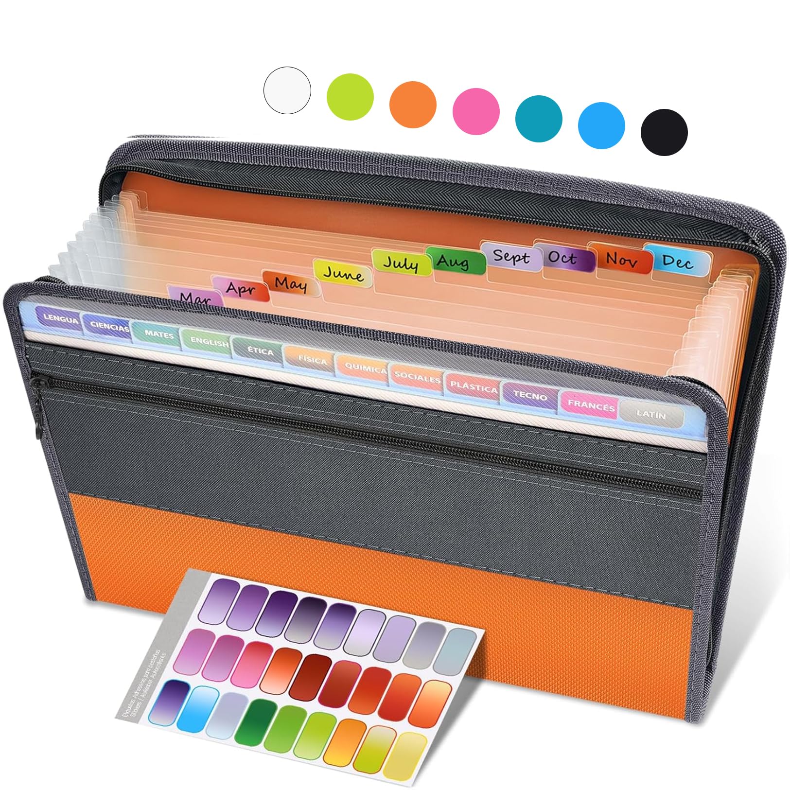 Sooez 12-Pocket Expanding File Folder with Safe Zipper & Front Pencil Pouch - Letter Size Accordion Organizer for Bills, Tax Receipts, School & Office Supplies - Portable Document Holder for Monthly Paper Organization (Orange) - Perfect for Home, Office, School & Travel Use