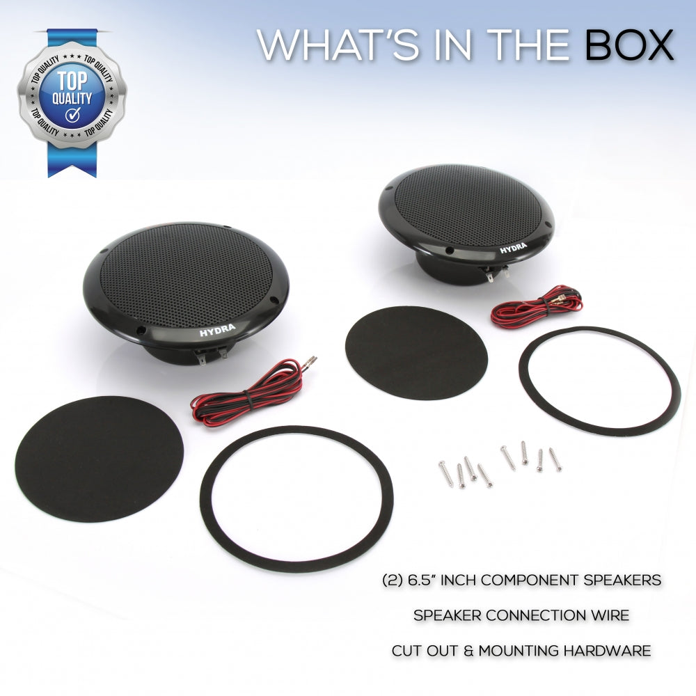 6.5 Inch Marine Component Speakers - Waterproof Boat Audio System for Outdoor & Marine Use - Perfect for Boats, ATVs, and RVs