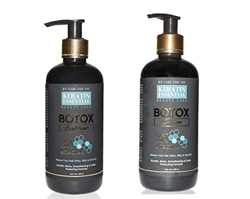 KERATIN ESSENTIAL Botox Shampoo & Conditioner Set (300ml) - Protein Extract & Argan Oil Formula, Sulfate & Paraben Free - Deep Hydration & Hair Repair for Damaged, Dry, Frizzy Hair - Perfect for Daily Use & Salon-Quality Results at Home