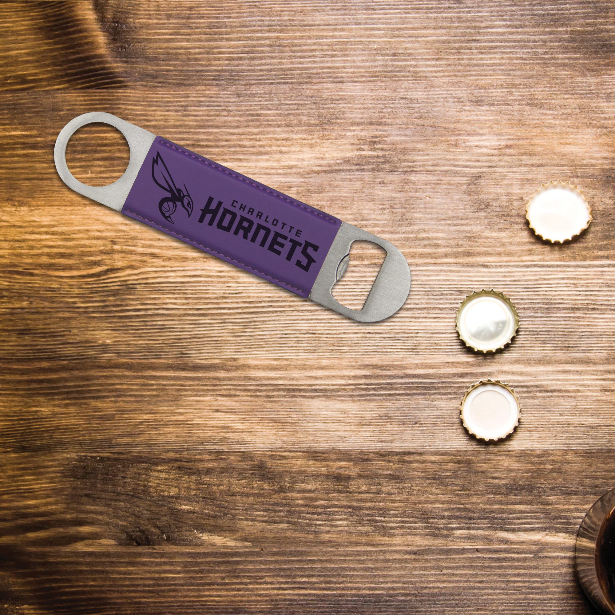 NBA Laser Engraved Bar Blade - Faux Leather Bottle Opener with Team Logo - Perfect Beverage Accessory for Game Day Parties, Sports Bars & Man Cave Decor