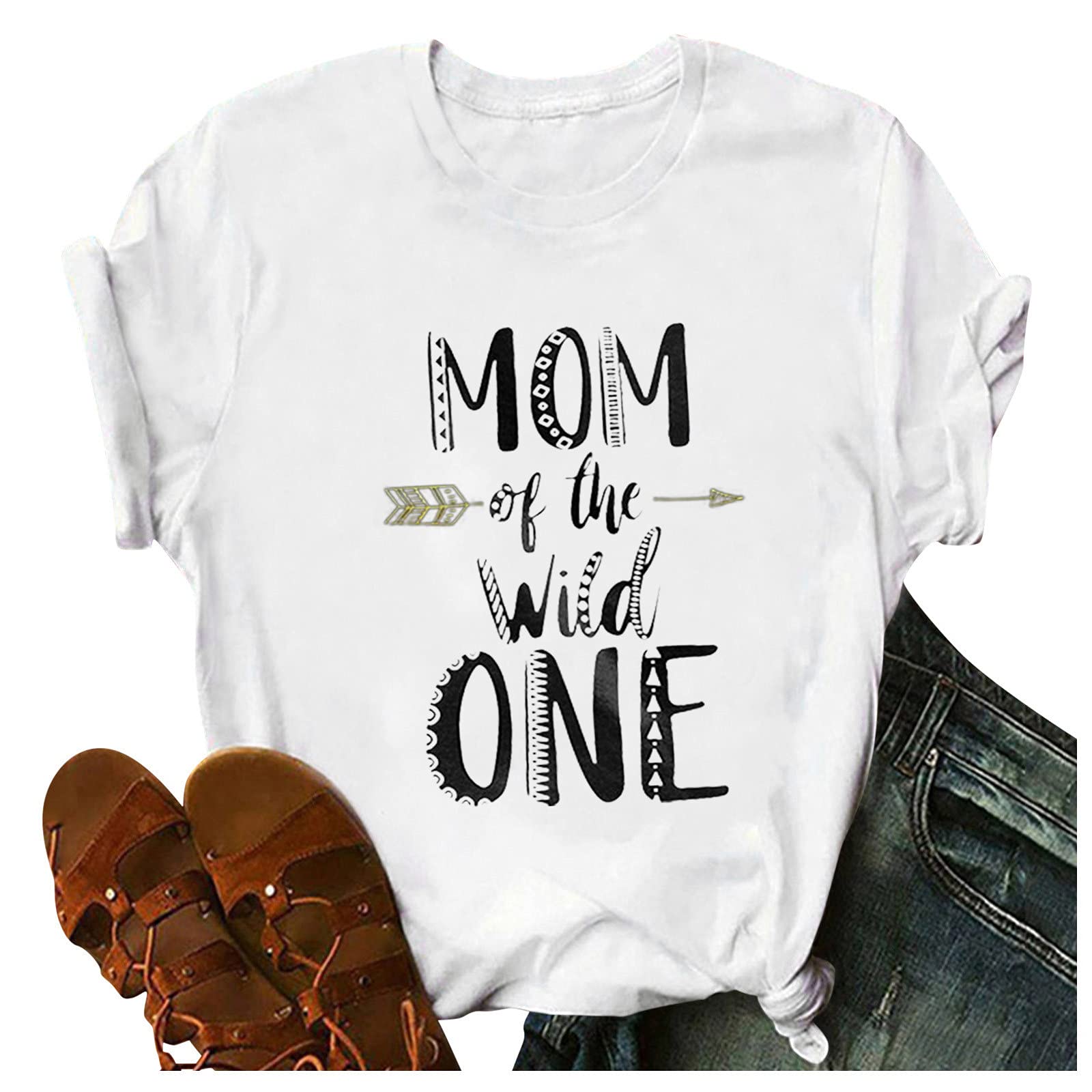 Funny Graphic T-Shirts for Women - Short Sleeve Tops with Sassy Sayings | Perfect for Birthday, Mother's Day & Everyday Wear | Mom of The Wild One Shirt for Casual Outings & Family Events