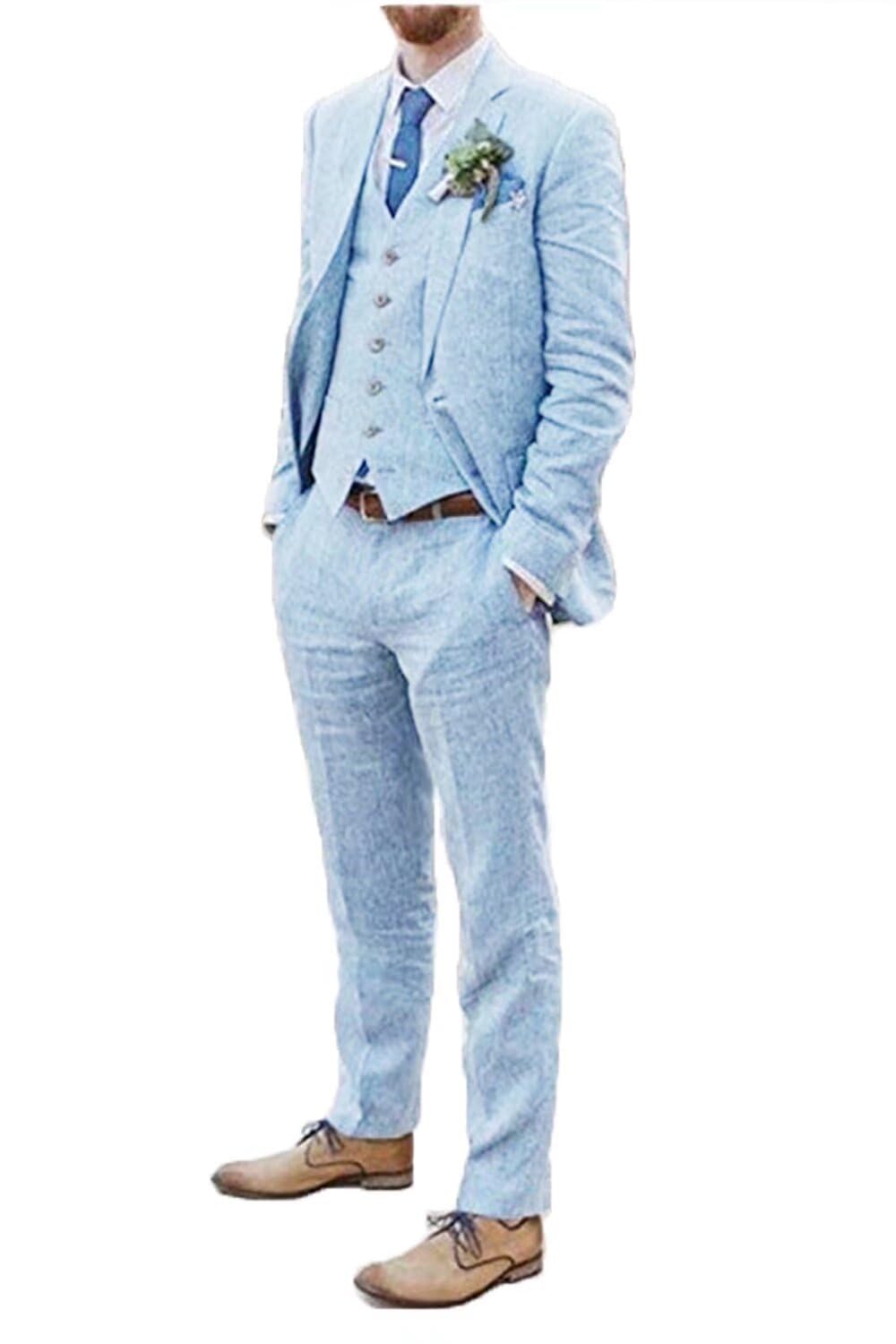 Men's Linen 3-Piece Suit Set - Breathable Summer Wedding Blazer, Vest & Pants for Groomsmen, Beach Ceremony & Prom Tuxedo | Formal Attire for Outdoor Events & Special Occasions