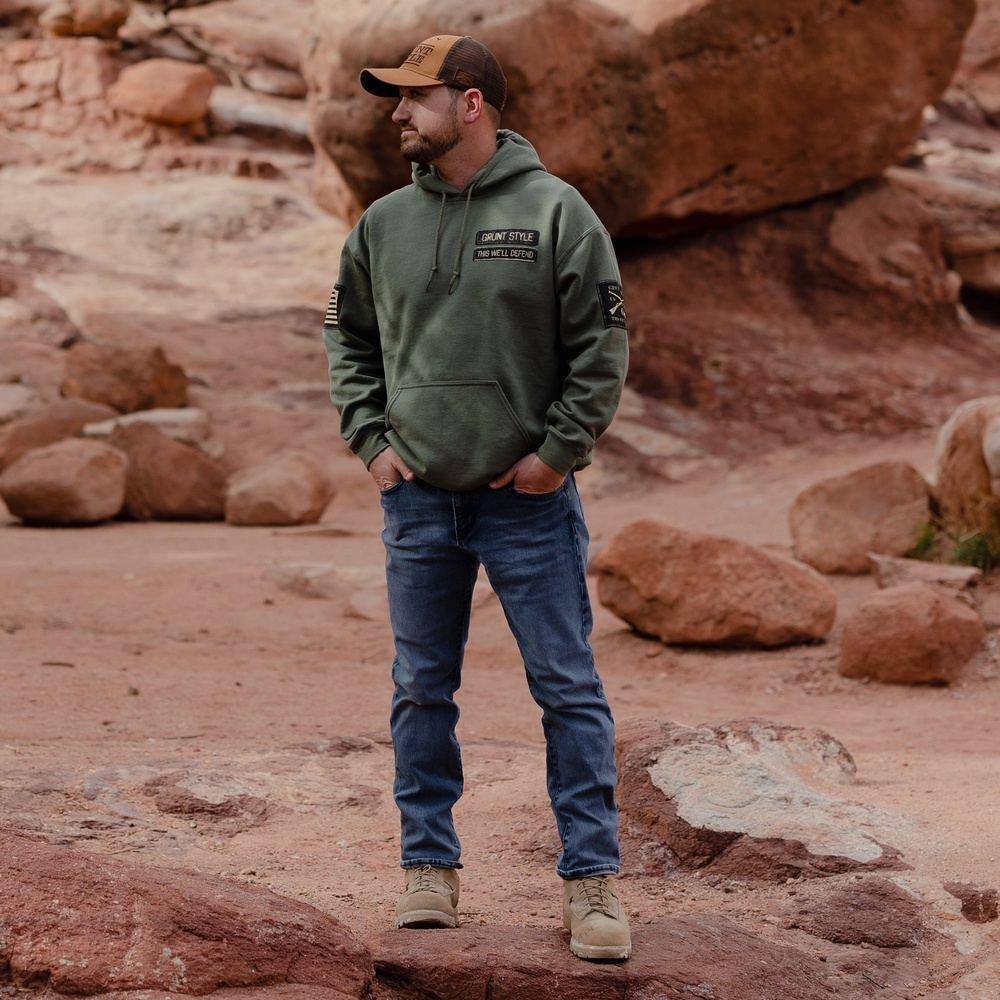 Military Green Name Tape Hoodie - Customizable Embroidered Pullover for Army, Tactical & Outdoor Enthusiasts | Perfect for Military Training, Hiking & Casual Wear