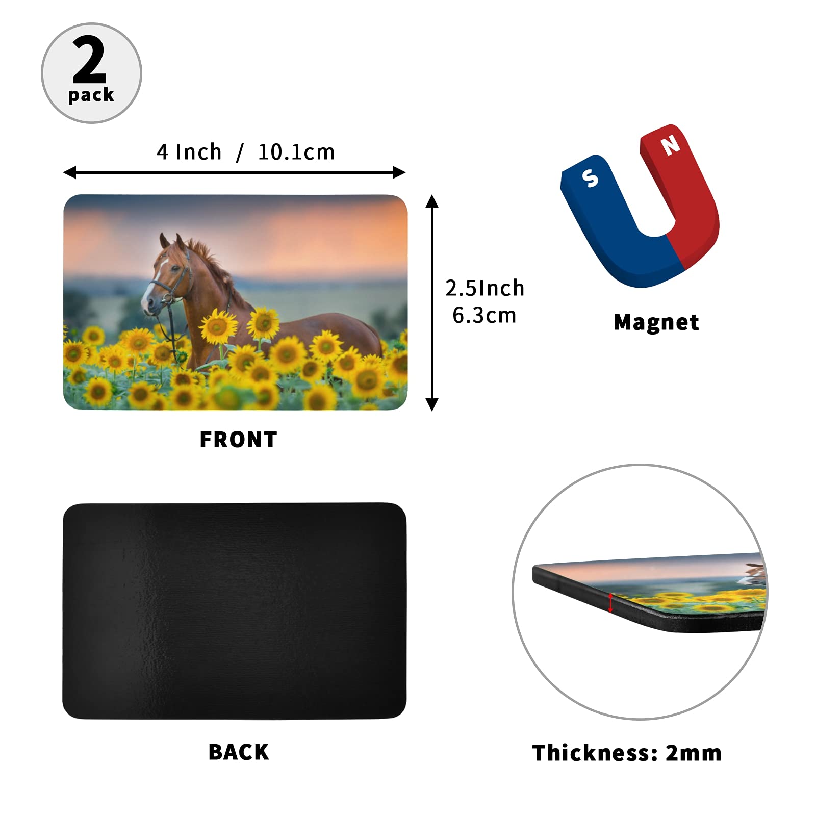 Sunflower Horse Refrigerator Magnets - PVC Rectangle Kitchen Fridge Magnets for Home, Office & Dishwasher Decor | Perfect for Adding Charm to Your Kitchen, Office or Gift Giving