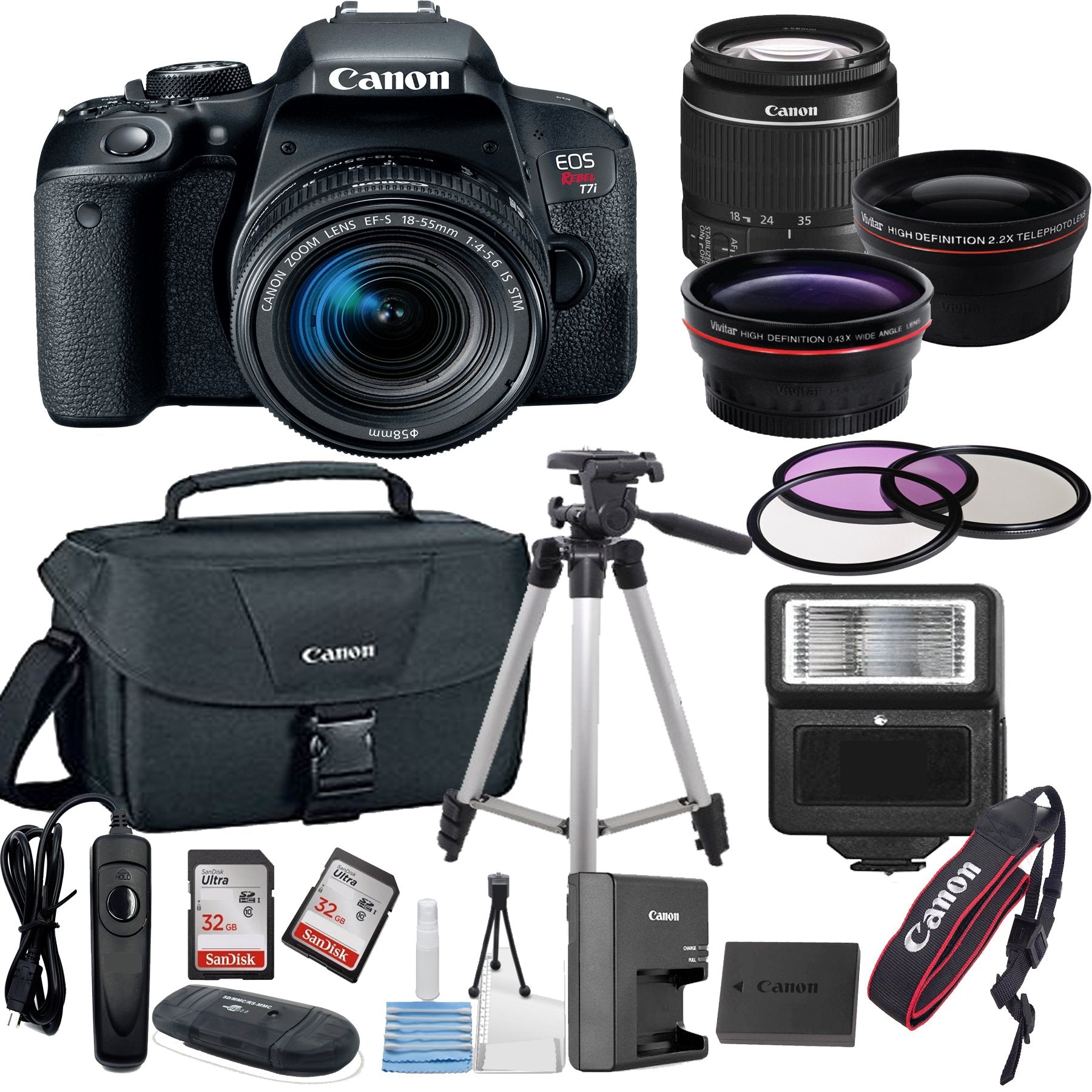 Canon EOS Rebel T7i/800D DSLR Camera Bundle with 18-55mm Lens, Filters, Camera Bag, 64GB Memory Card & Tripod - Perfect for Travel Photography, Vlogging & Beginner Photographers