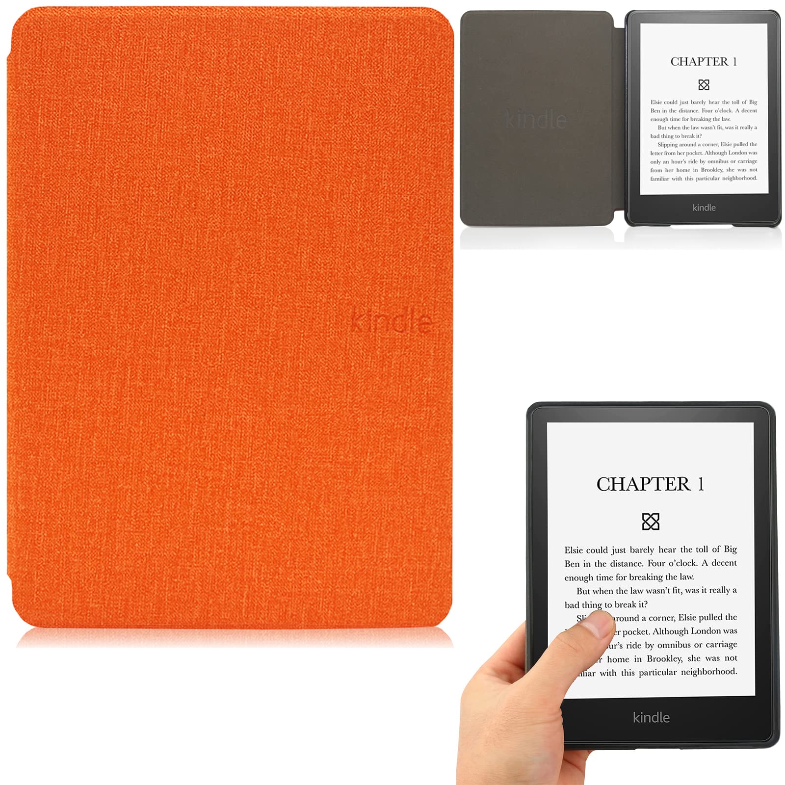 Premium PU Leather Case for Kindle Paperwhite 11th Gen (2021) & Signature Edition - Slim Lightweight Cover with Auto Sleep/Wake Function - Orange - Perfect for Reading, Travel & Daily Protection