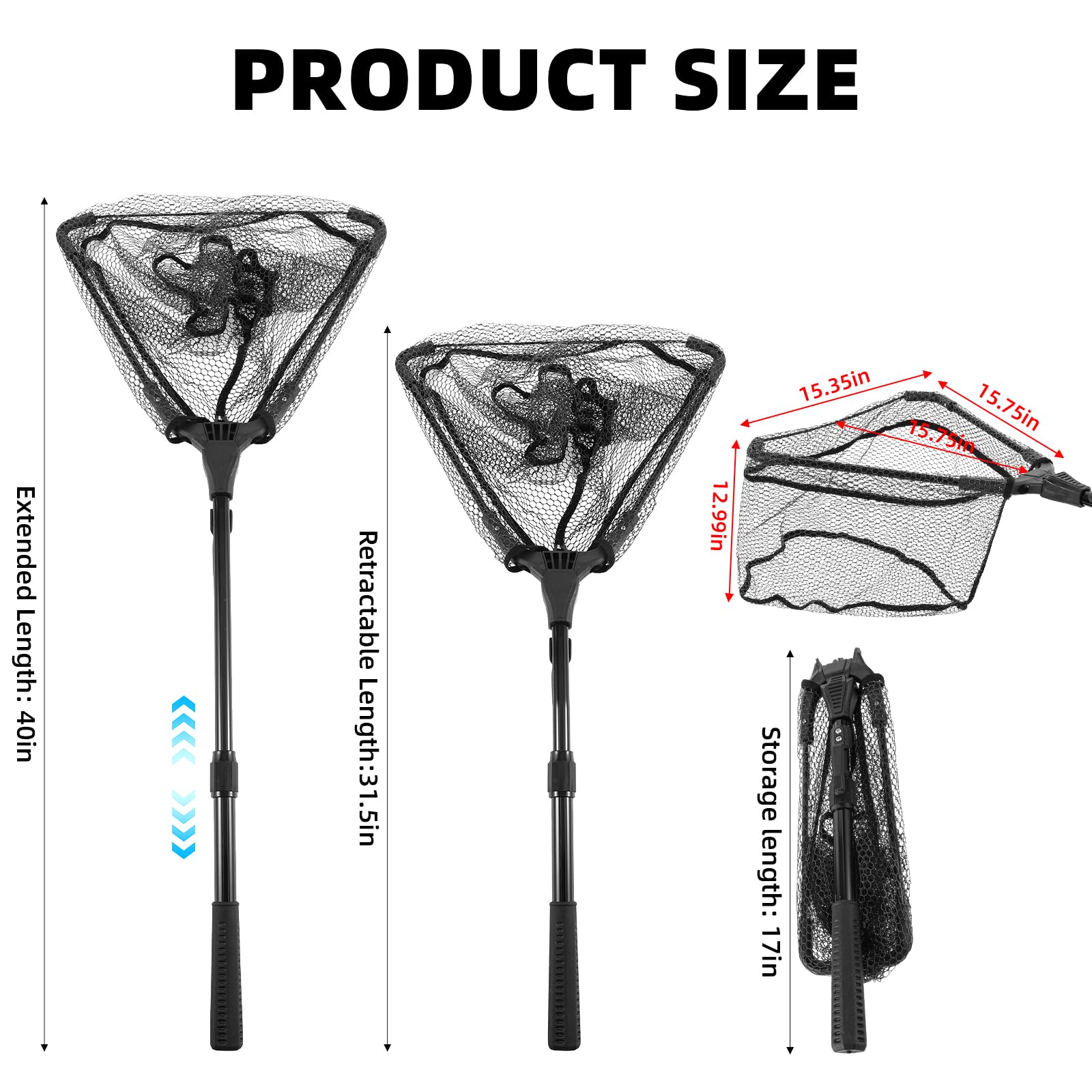 Telescopic Fishing Landing Net with Extendable Handle - 40 Inch Lightweight Foldable Fishing Net for Fly Fishing, Trout, Bass - Perfect for Streams, Rivers & Lakes