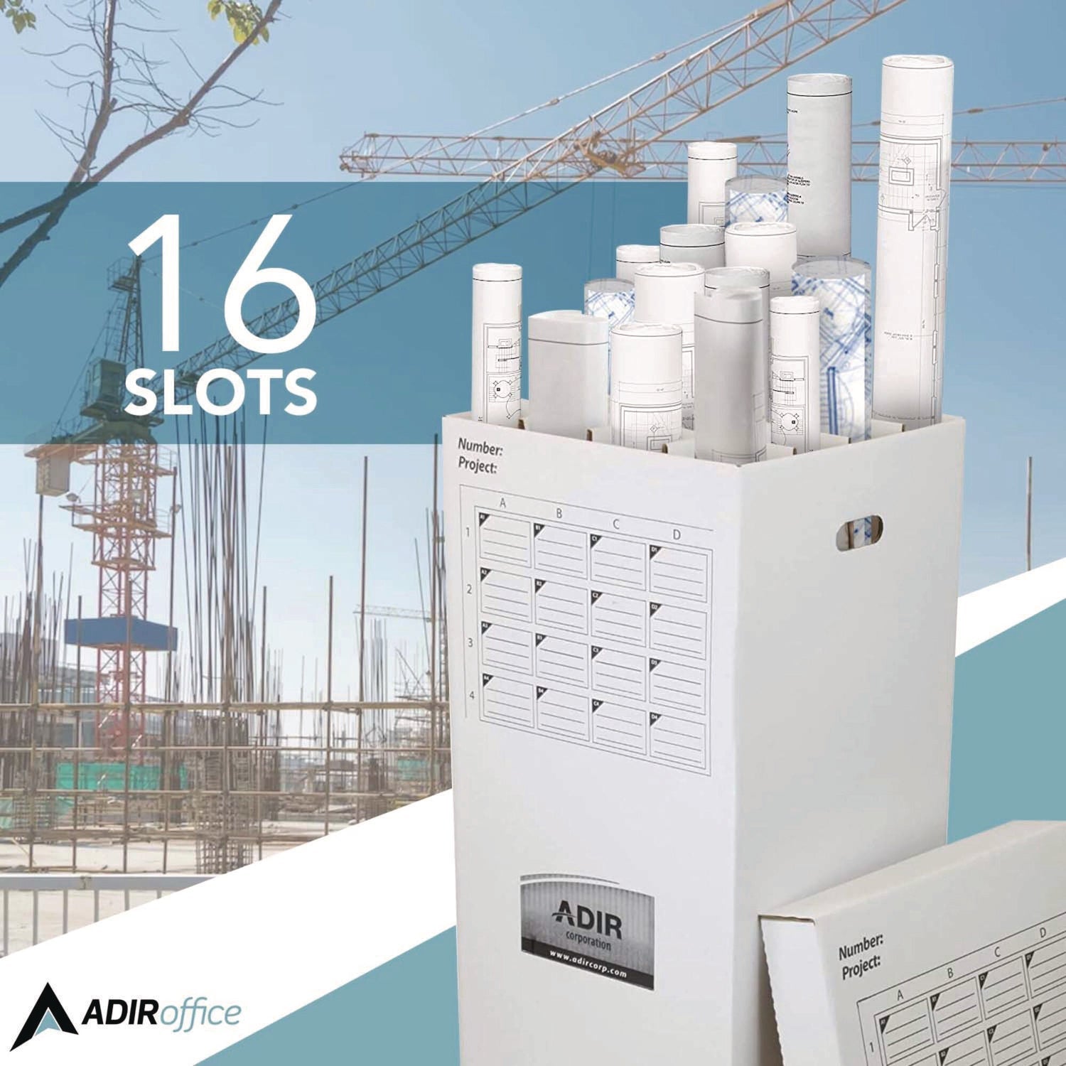 AdirOffice 16 Slot Blueprint File Storage Box - 16 Compartments Upright Organizer for Blueprints, Posters, Documents - 17.5