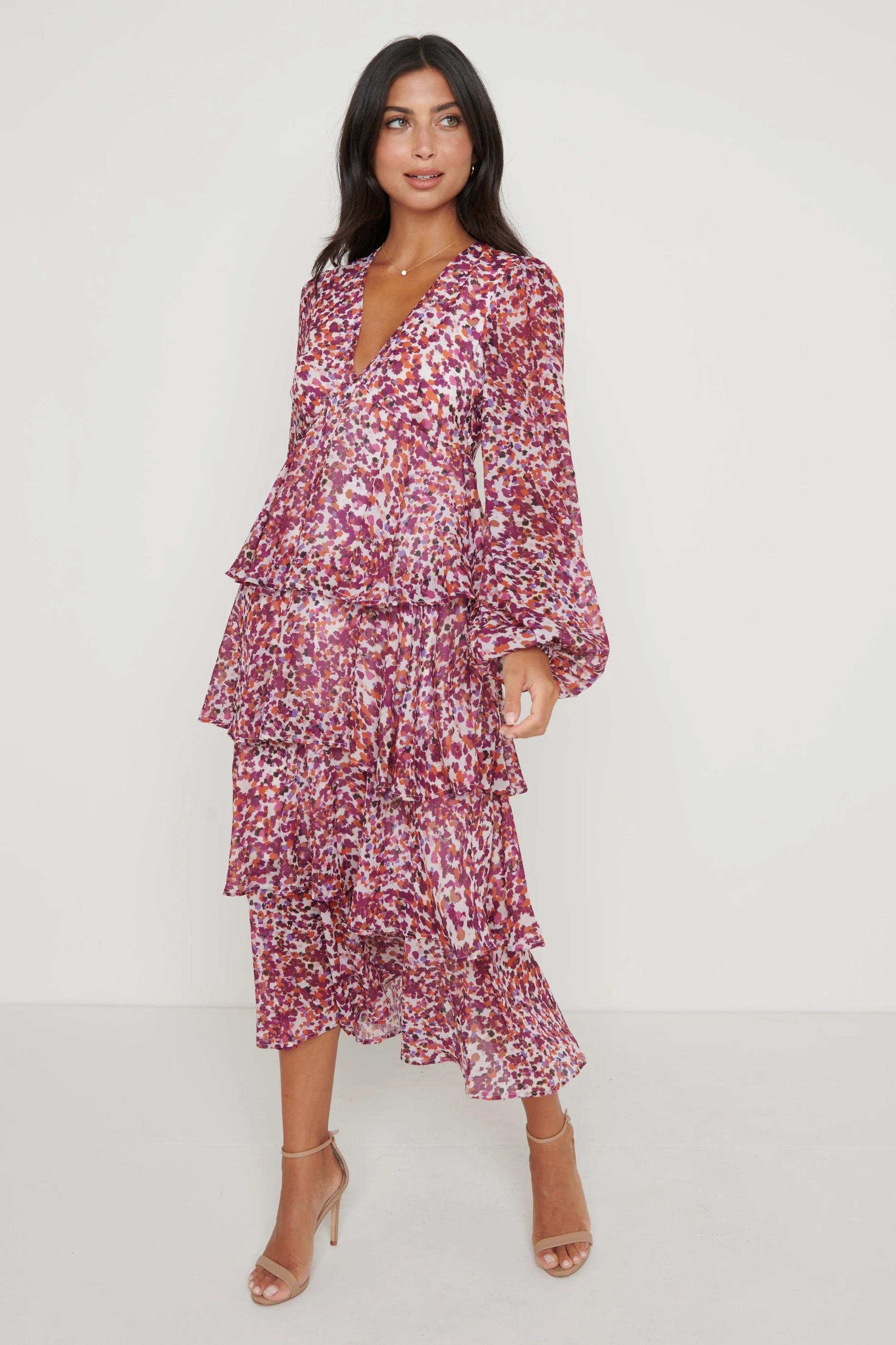 Ashton Ruffle Midi Dress - Coral Abstract Print Flowy Summer Dress for Women | Perfect for Beach Vacations, Date Nights & Casual Outings
