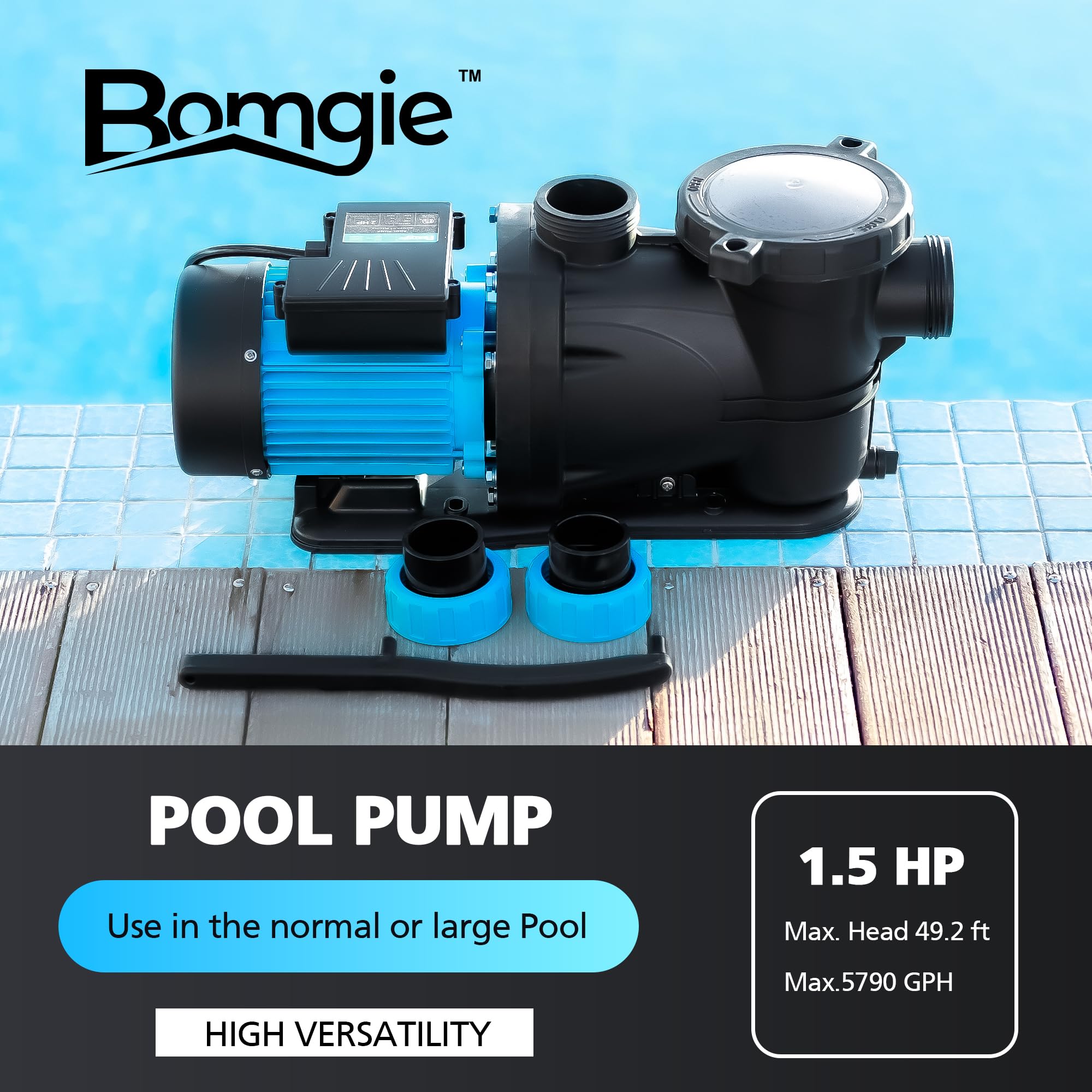 1.5 HP Inground & Above Ground Pool Pump - 5790GPH High Flow Swimming Pool Pump with Self Priming & Strainer Basket - 115V Single Speed, Energy Efficient & Quiet Operation - Perfect for Residential Backyard Pools, Spas & Water Features