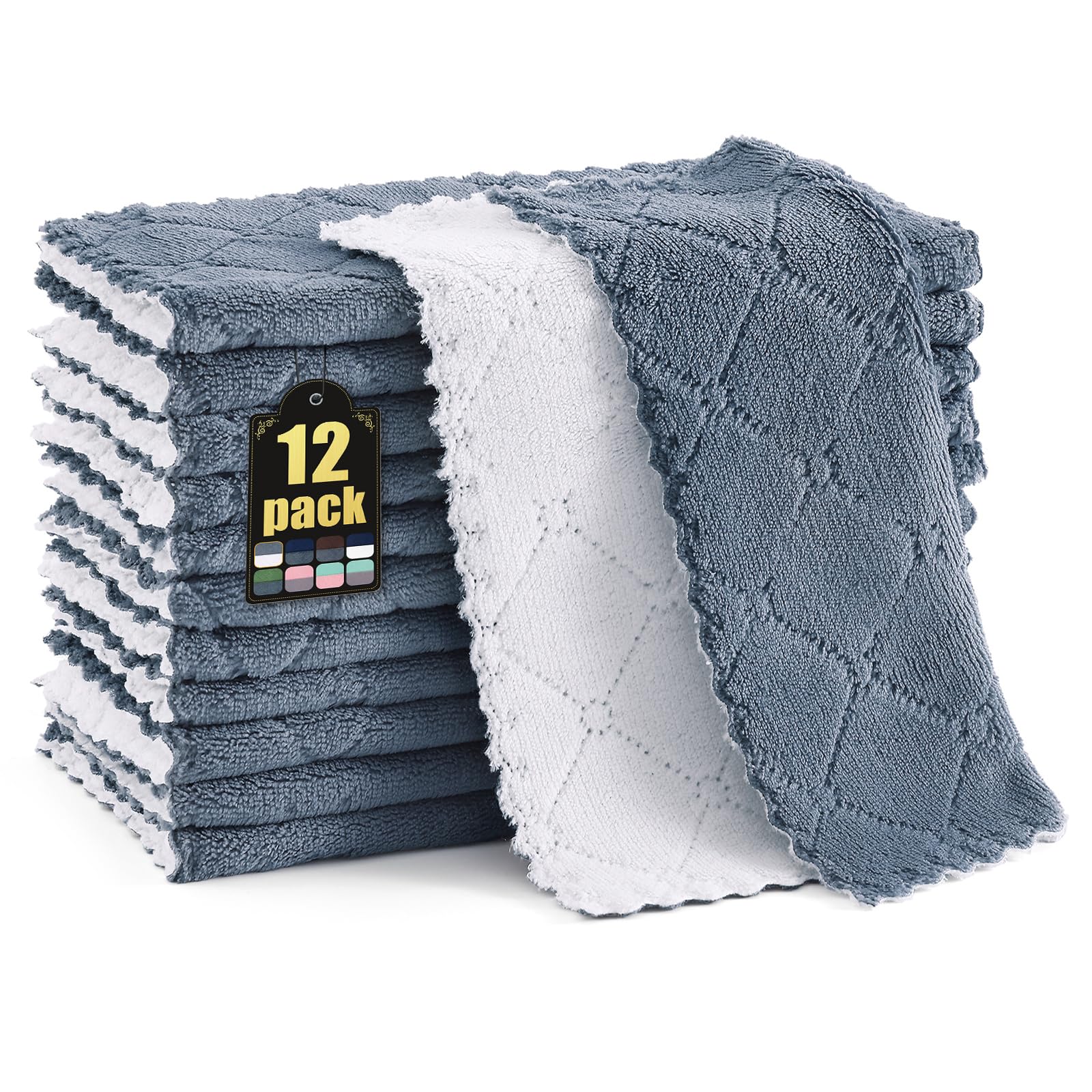 12 Pack Super Soft & Absorbent Kitchen Dish Towels (10