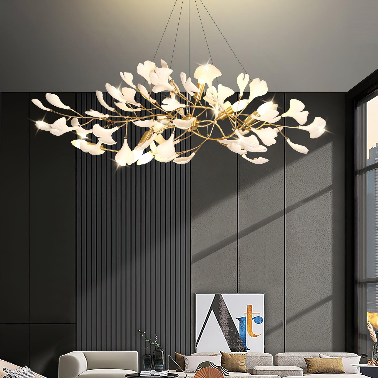 Elegant Ginkgo Leaf Chandelier - Modern Gold Ceiling Light Fixture for Dining Room, Living Room & Bedroom Decor