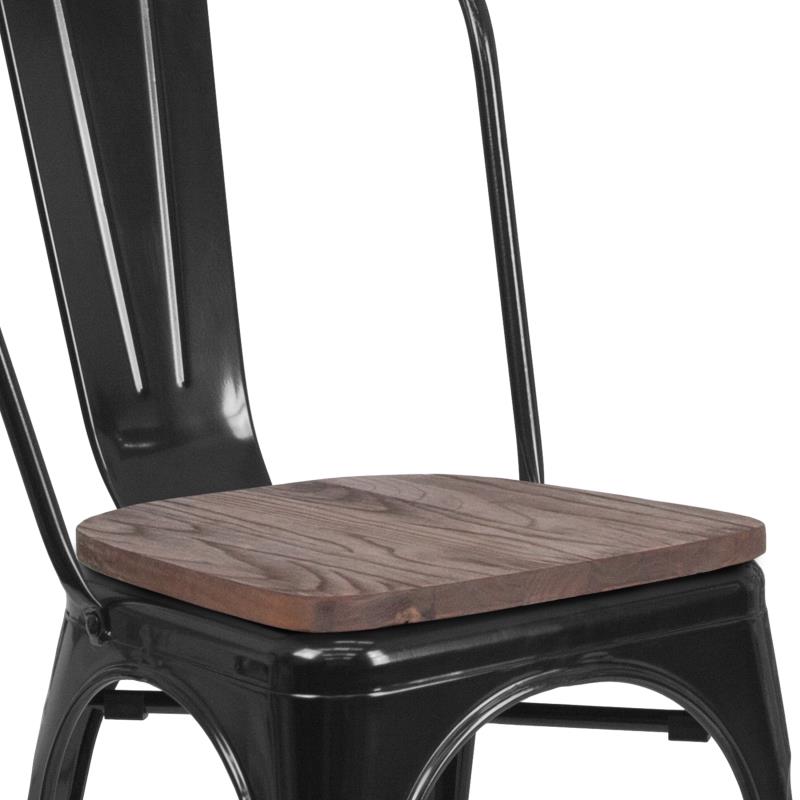 FLASH Perry Metal Stackable Chair with Wood Seat - Modern Dining Chairs for Kitchen, Restaurant, Cafe & Outdoor Use - Sturdy & Space-Saving Design