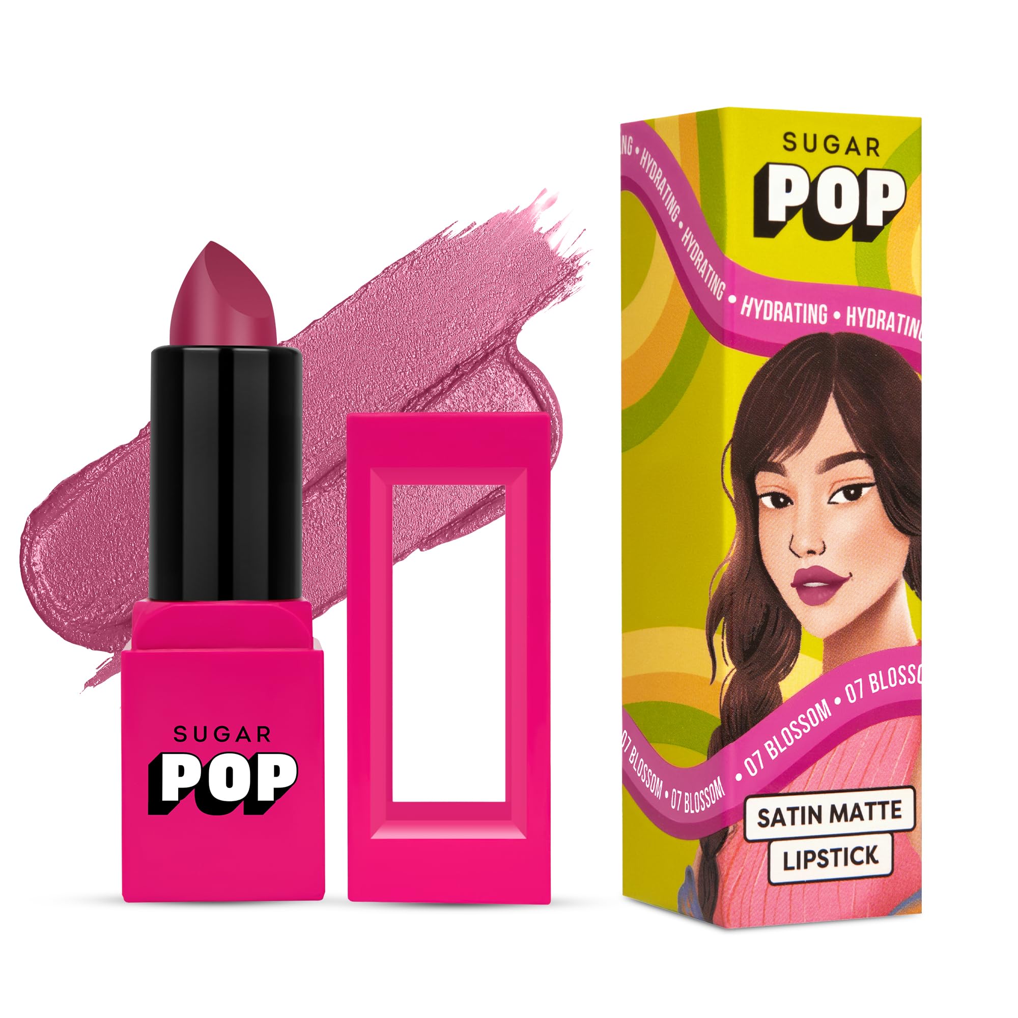 SUGAR POP Satin Matte Lipstick - 07 Blossom (Light Pink) - 3g - Vitamin E, Shea Butter & Jojoba Oil Infused - Ultra Pigmented, Hydrating, Weightless Formula - Perfect for Everyday Wear, Date Night & Special Occasions