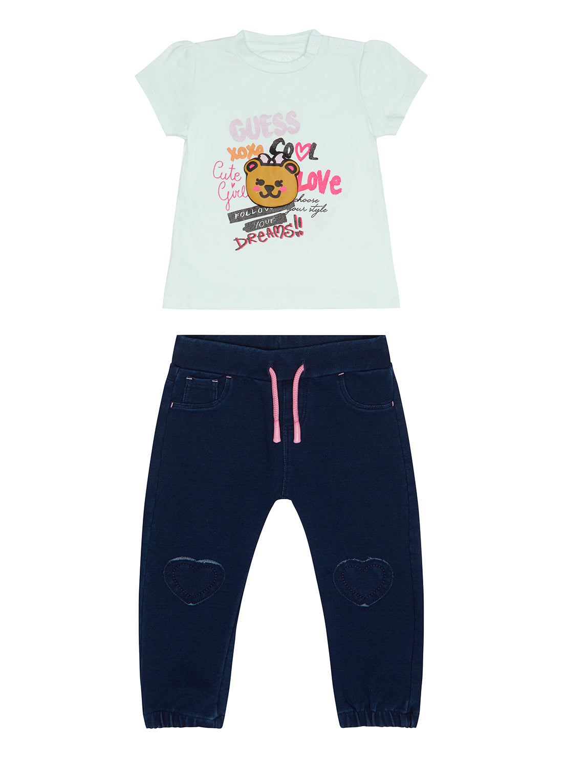 Bebe Blue T-Shirt and Denim Pants 2-Piece Set for Babies 0-12 Months - Soft Cotton Outfit for Casual Wear & Photo Shoots