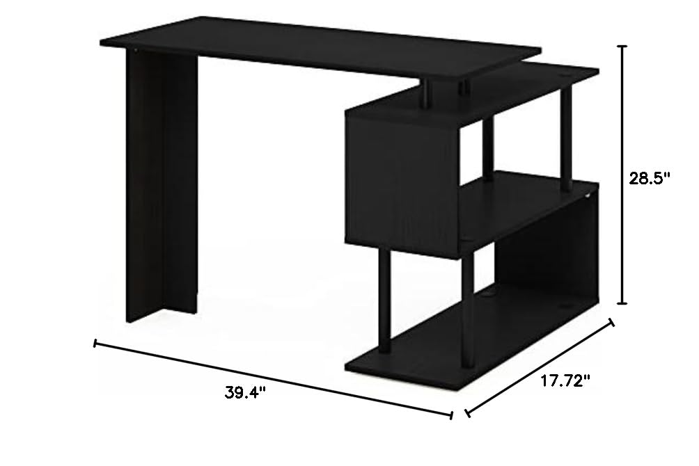Furinno Moore L-Shape Computer Desk with 3-Tier Shelves - Compact Home Office Desk for Small Spaces, Study Desk with Storage, Espresso Finish - Perfect for Home Office, Gaming Setup & Remote Work