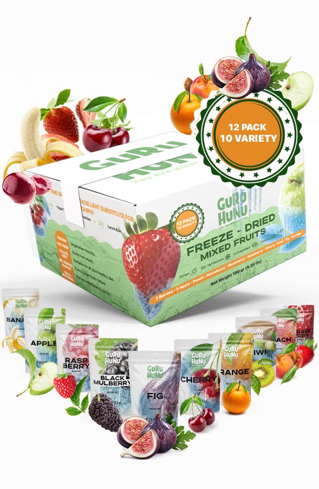 **Organic Freeze Dried Fruit Mix - 12 Individual Packs | Healthy No Sugar Added Snacks for Camping, Hiking & On-the-Go | Bulk Dehydrated Fruit Chips - Vegan, Gluten-Free, Non-GMO | Perfect for Lunch Boxes, Office Snacks & Healthy Gifts**