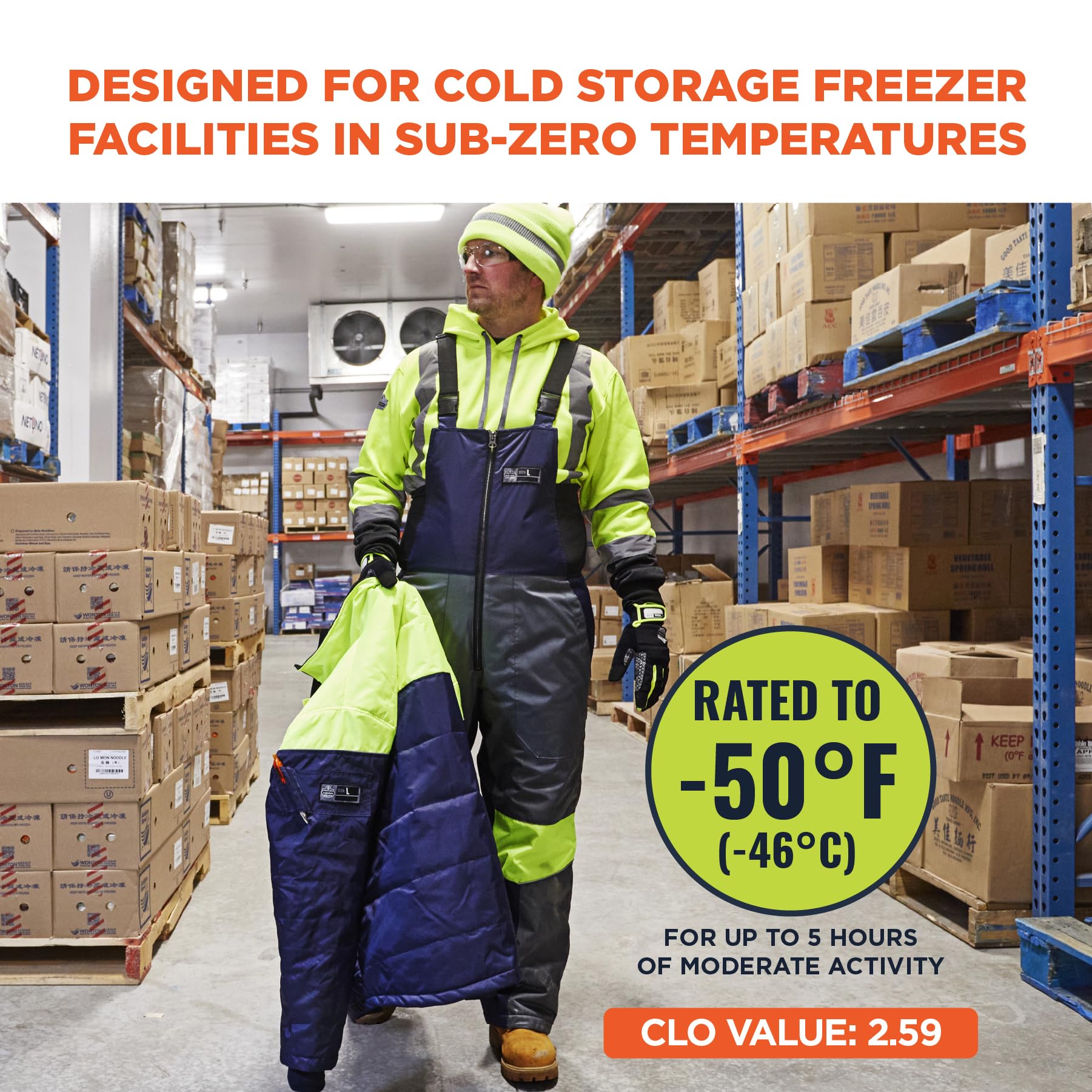 Ergodyne N-Ferno 6477 Insulated Freezer Bib Overalls - Cold Storage Work Gear for Men & Women - Waterproof & Thermal Protection for Freezer Workers, Butchers & Food Processing - Heavy Duty Winter Workwear