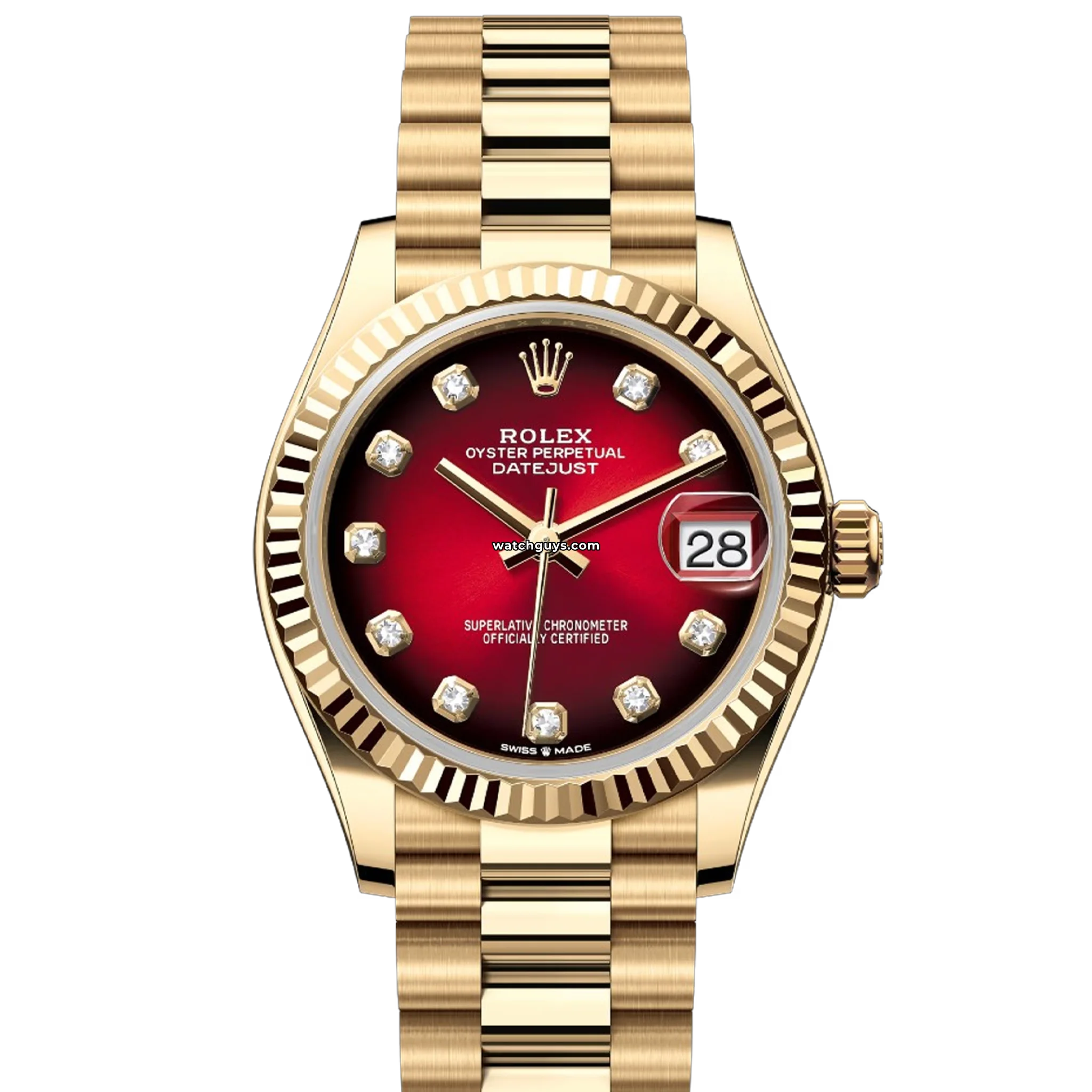 Luxury Rolex Datejust 278278 Watch - 18K Gold, Red Ombre Dial with Diamond Markers - Perfect for Gifts, Special Occasions & Business Meetings