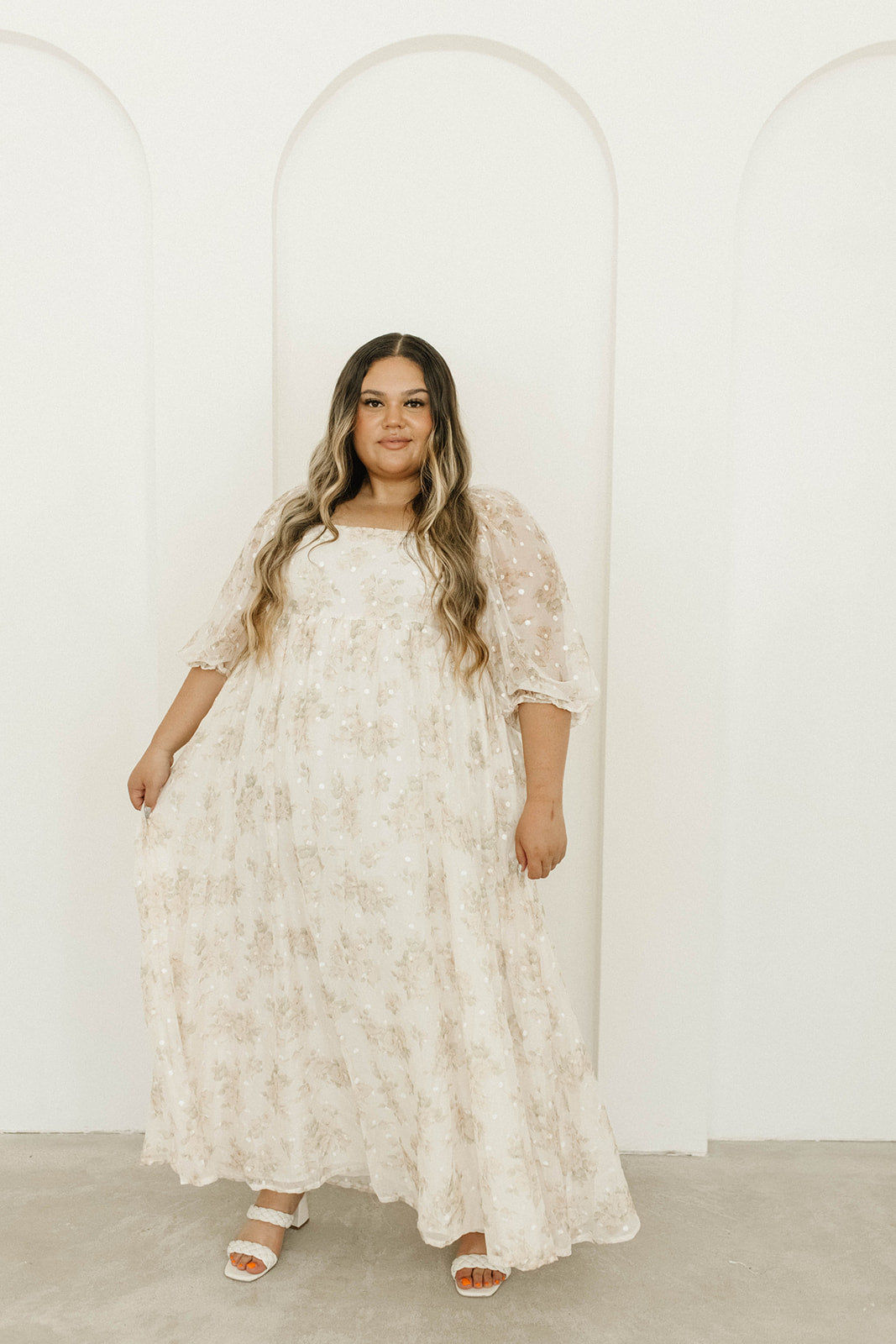 Elegant Cream Floral Smocked Maxi Dress for Women - Bump Friendly Maternity & Inclusive Sizing (S-3XL) | Perfect for Weddings, Beach Vacations & Summer Parties