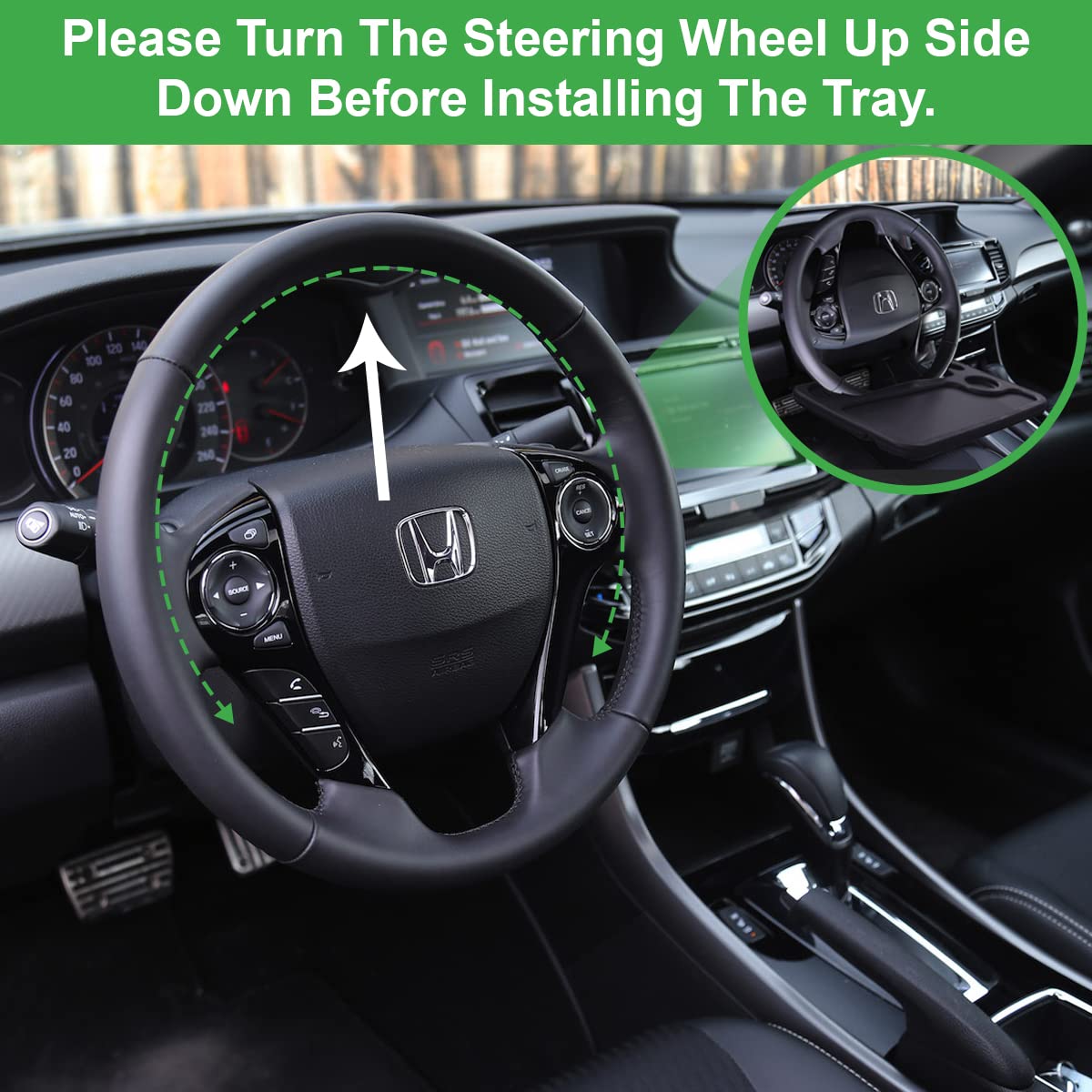 Lebogner Adjustable Steering Wheel Tray with Non-Slip Surface & 2-Pack Car Seat Gap Organizer - Perfect for Eating, Working & Storing Items While Driving
