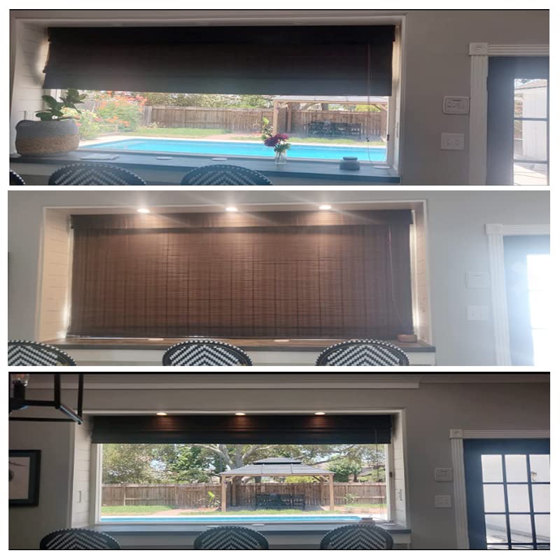 Custom Wood Roman Shades - Cordless Bamboo Lined Blackout Window Blinds for Home & Office (Black Coffee) | Perfect for Living Room, Bedroom, and Privacy Protection