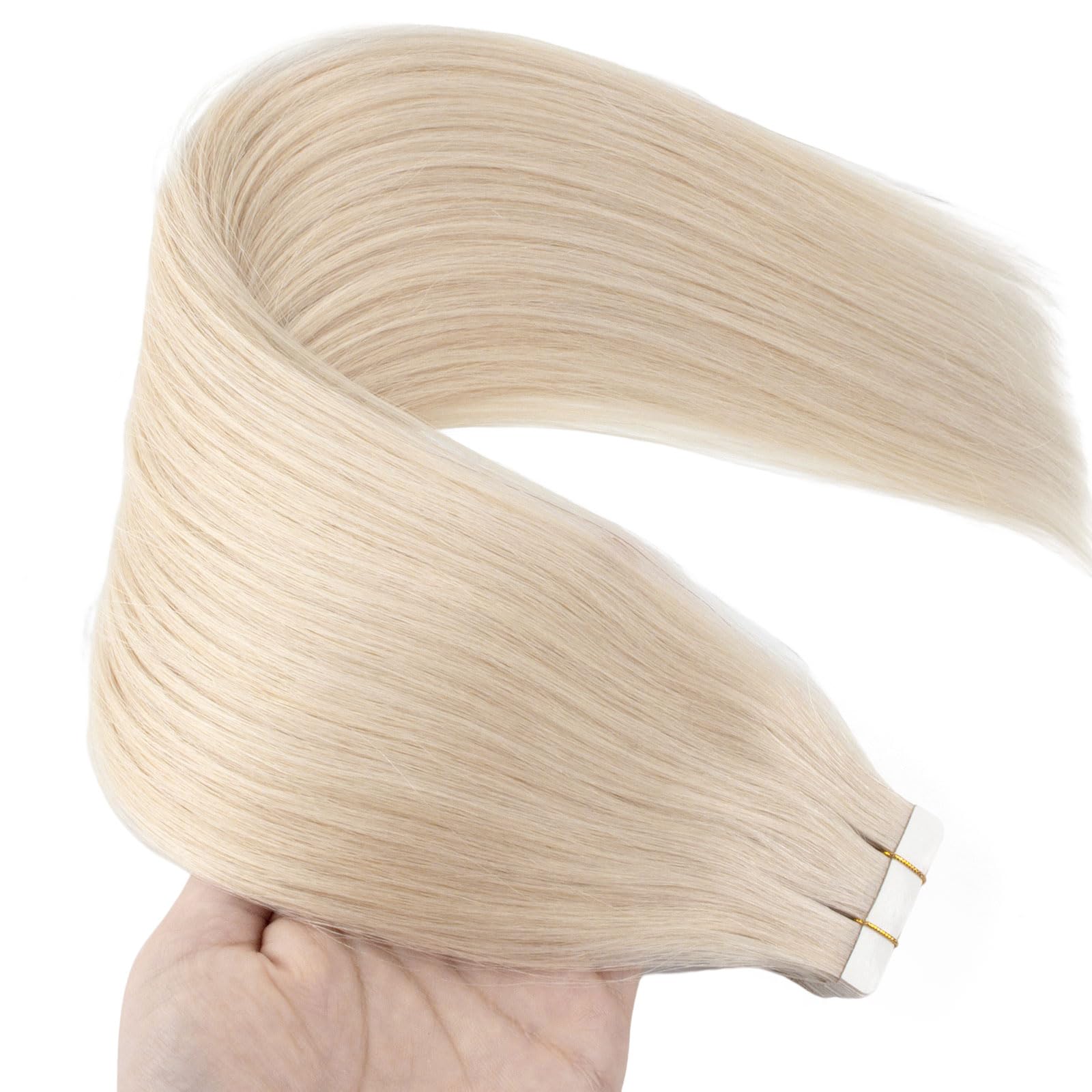 ABH AmazingBeauty 100% Real Remy Human Hair Extensions - 50g 20pcs Tape-In Wefts, 22 Inch, Ice Blonde (#1001) - Seamless, Reusable, Invisible Skin Weft for Natural Volume & Length - Perfect for Parties, Weddings & Daily Styling