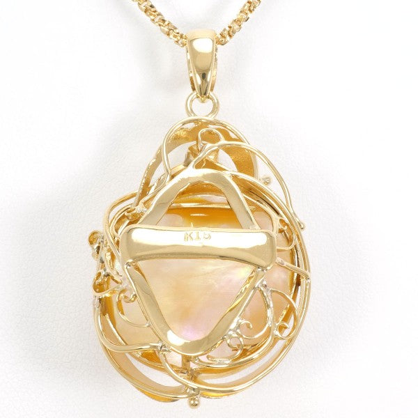 18K Yellow Gold Semi-Round Pearl and Diamond Necklace for Women - Elegant Bridal Jewelry, Anniversary Gift, Party Wear