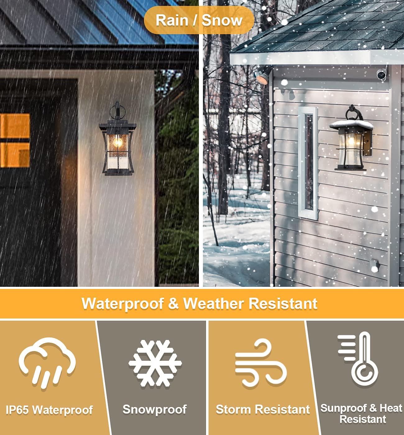 Dusk to Dawn Outdoor Wall Lantern - Waterproof Exterior Light Fixture with Photocell Sensor - Black Seeded Glass Wall Mount Porch Light for House, Patio, Garage - Perfect for Entryways, Pathways & Outdoor Security Lighting