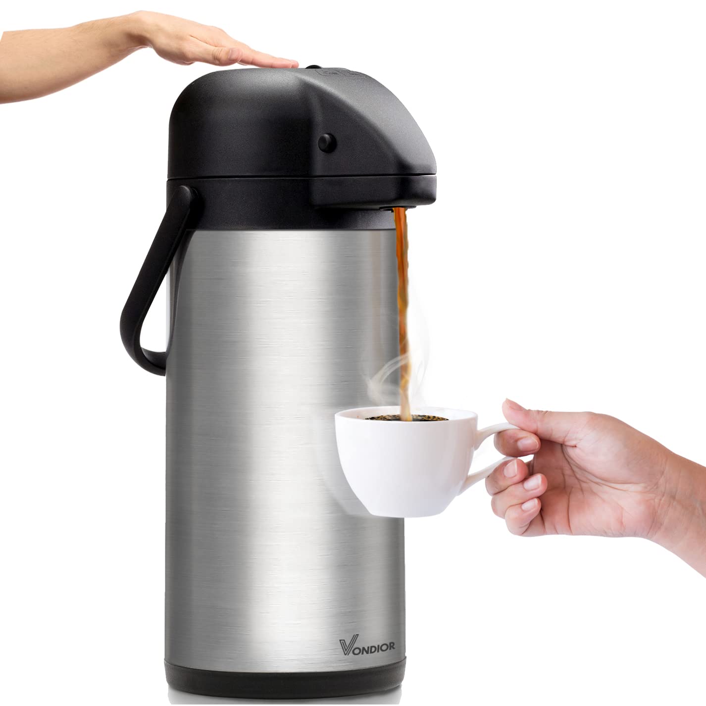 85 oz (2.5L) Insulated Stainless Steel Coffee Carafe with Pump - Hot/Cold Beverage Dispenser for Coffee, Tea & Hot Chocolate - Perfect for Parties, Offices & Catering Events