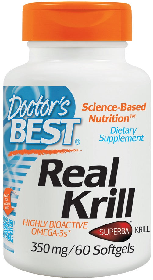 Doctor's Best Real Krill Oil 350mg - 60 Softgels | Premium Omega-3 Supplement for Heart, Brain & Joint Health | Supports Cognitive Function & Cardiovascular Wellness