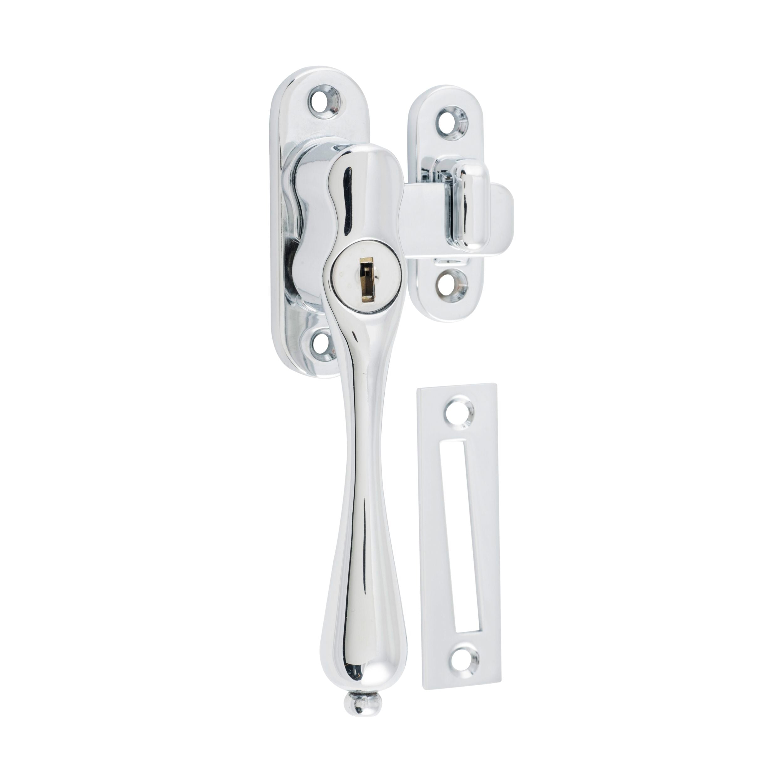 1776 Casement Window Fastener Lock - Left Hand Teardrop Design, Chrome Plated (W28xP34mm, Drop 115mm) - Secure Your Windows for Home & Office Safety