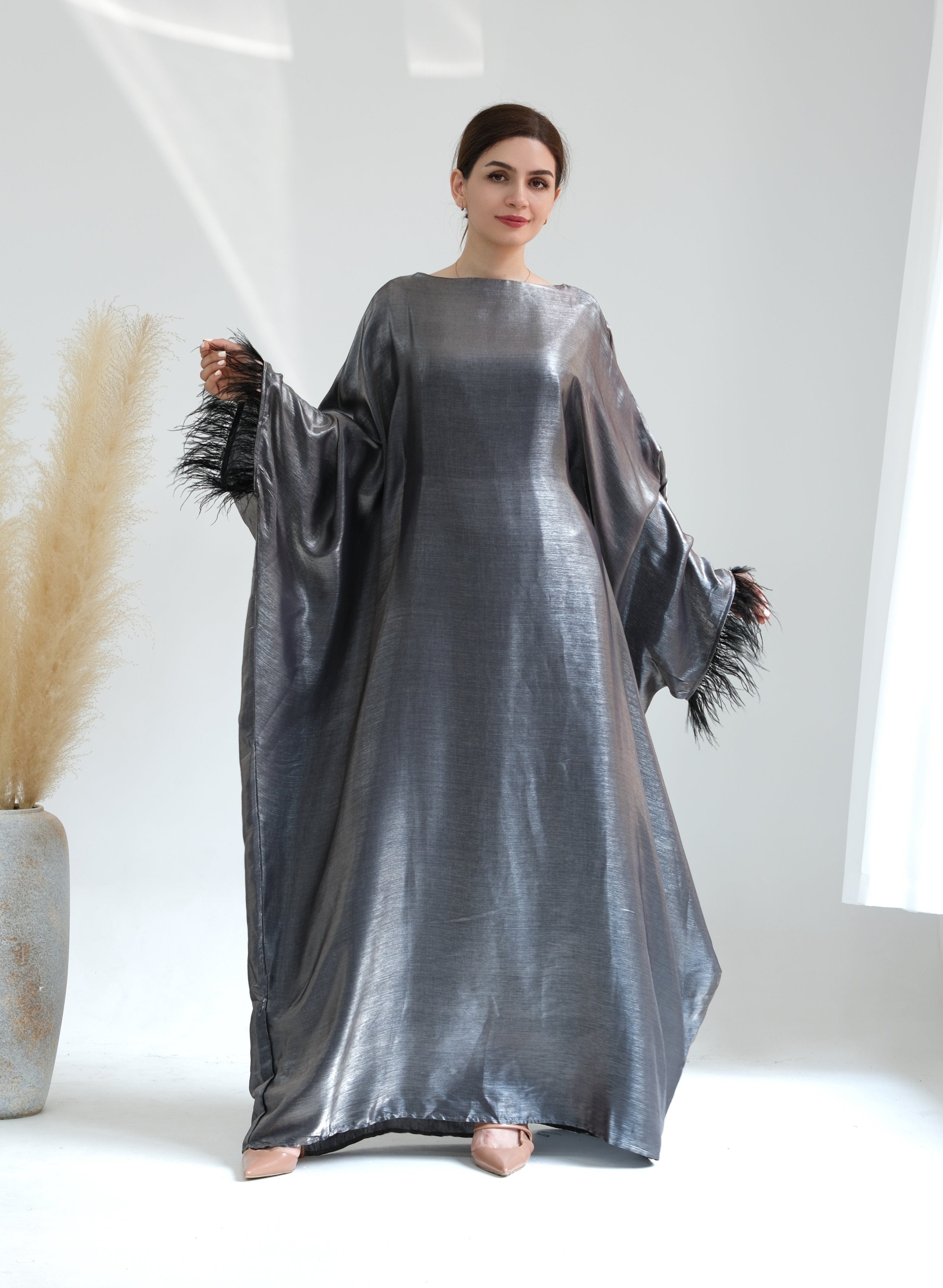 Elegant Marianne Butterfly Abaya Dress - Silver Islamic Modest Fashion for Women | Perfect for Prayer, Eid, and Special Occasions