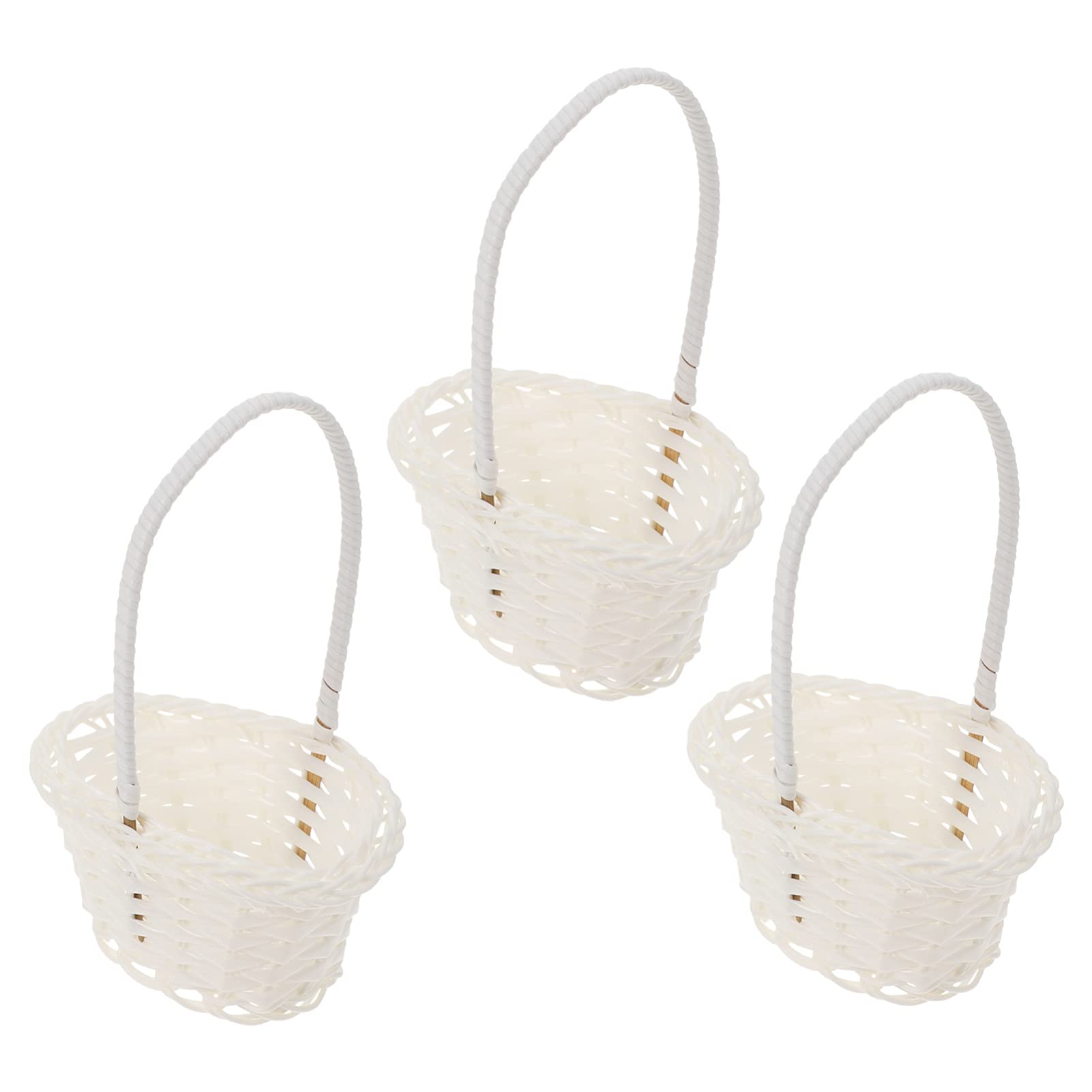 STOBOK 3-Piece Woven Rattan Flower Basket Set - Mini Storage Organizer with Handles, Pastoral Style White Flower Arrangement Basket for Home Decor, Living Room, Bedroom, Party Favors | Perfect for Floral Displays, Gift Wrapping & Farmhouse Decor