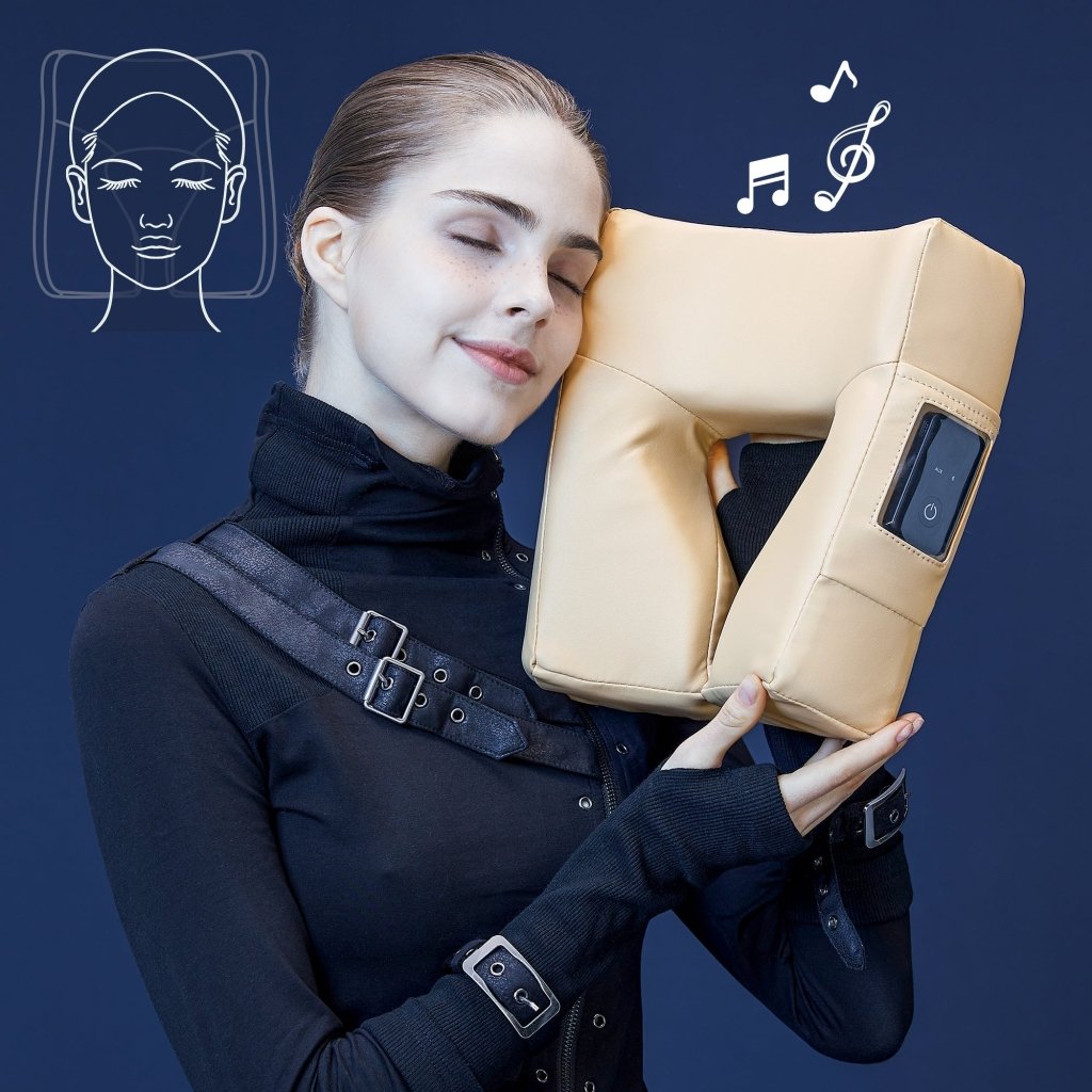 MusicMaster High Fidelity Bluetooth Music Pillow with Ergonomic Face Cushion - Wireless Massage Pillow for Neck & Back Pain Relief, Cream Color - Perfect for Home, Office & Travel Relaxation